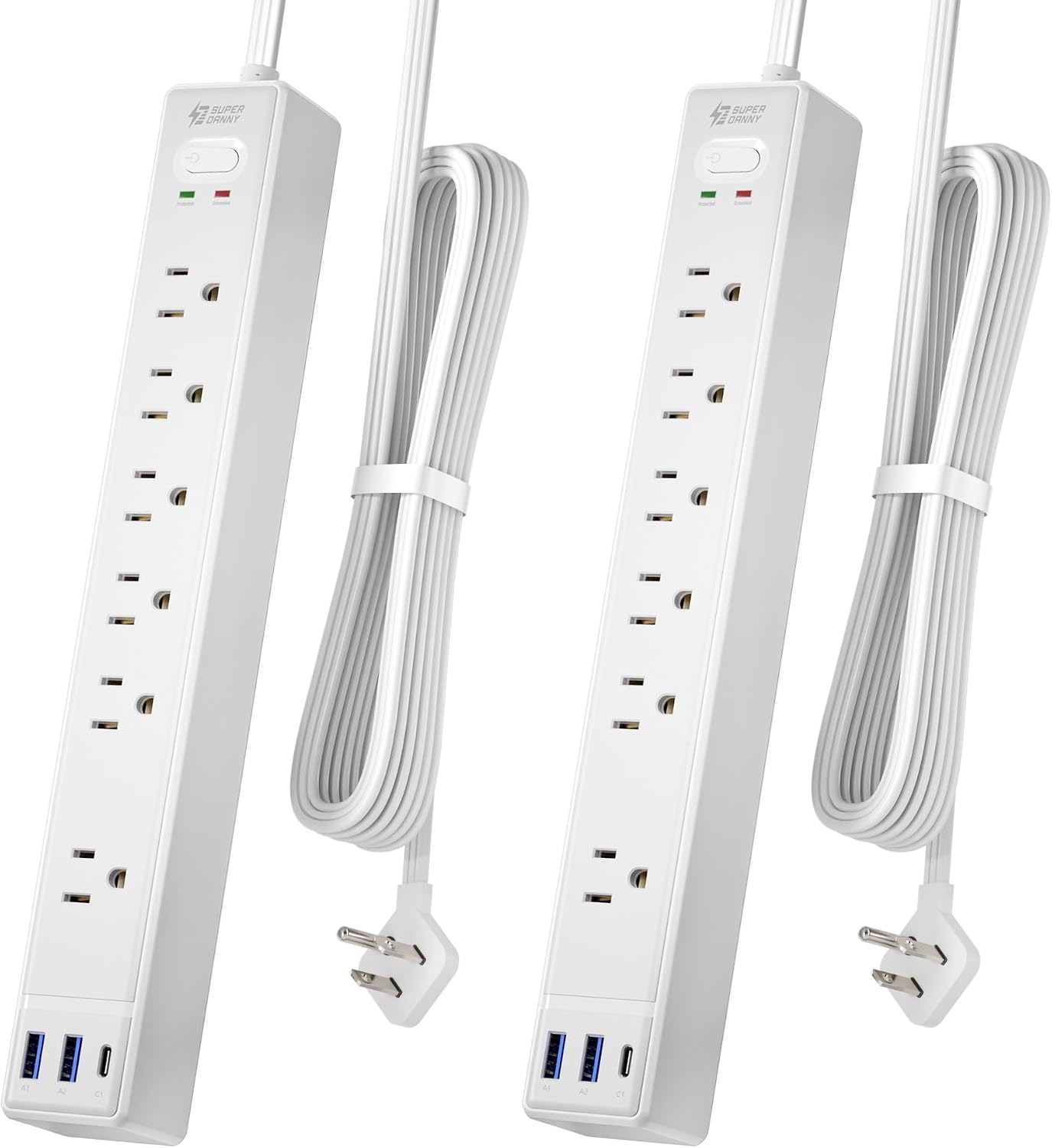 REGLETA DE EXTENSIÓN SUPERDANNY 6 PIES CON PROTECCIÓN DE SOBRETENSIÓN Y PUERTOS USB - 1