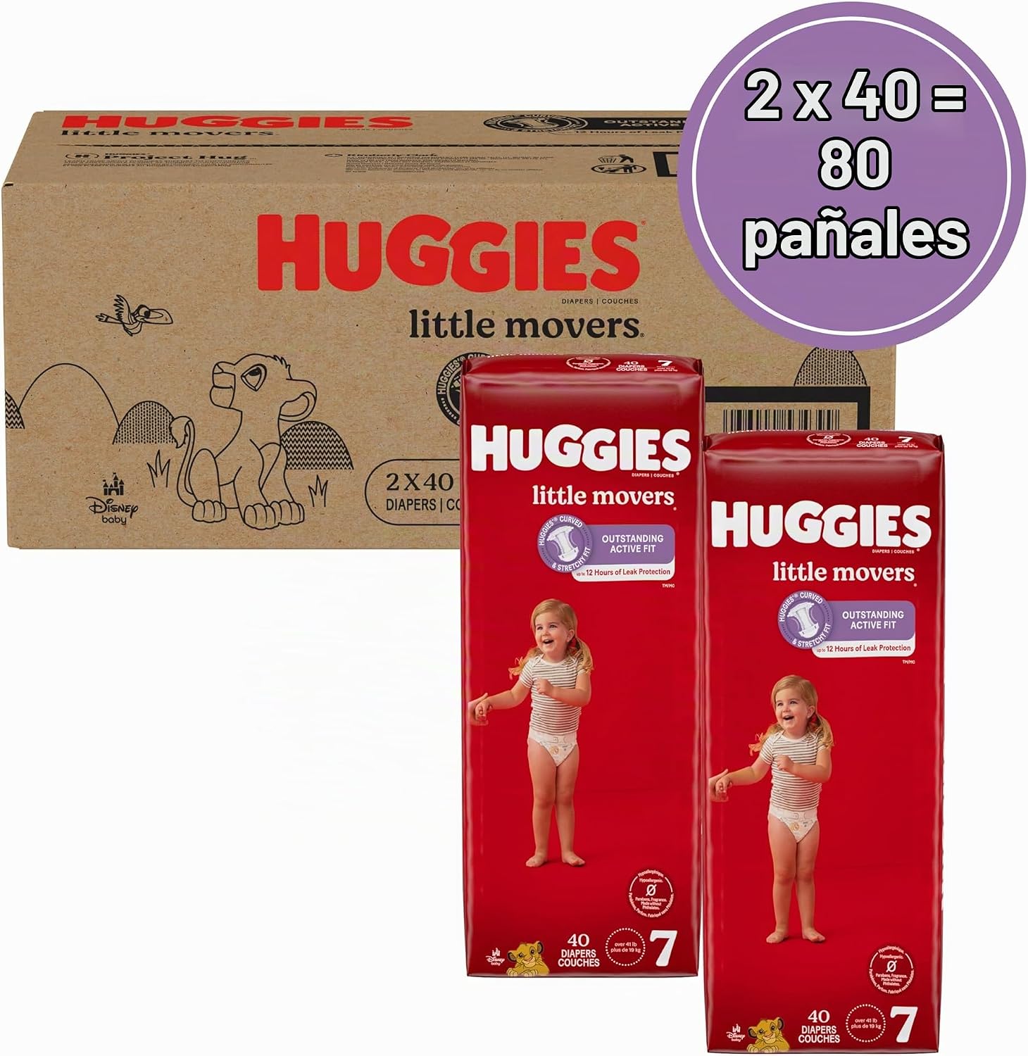 PAÑALES HUGGIES LITTLE MOVERS TALLA 7 (41+ LBS) 80 UNIDADES - 2