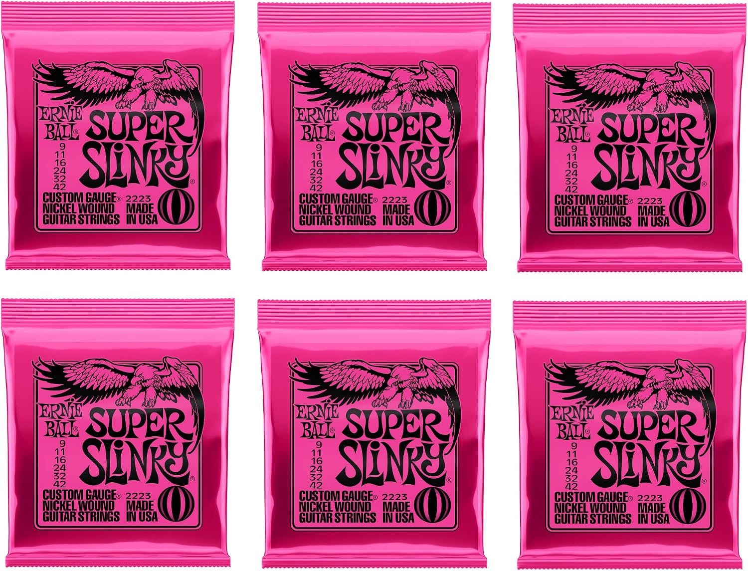 JUEGO DE CUERDAS ERNIE BALL SUPER SLINKY PARA GUITARRA ELÉCTRICA 9-42, PACK 6 UNIDADES - 1
