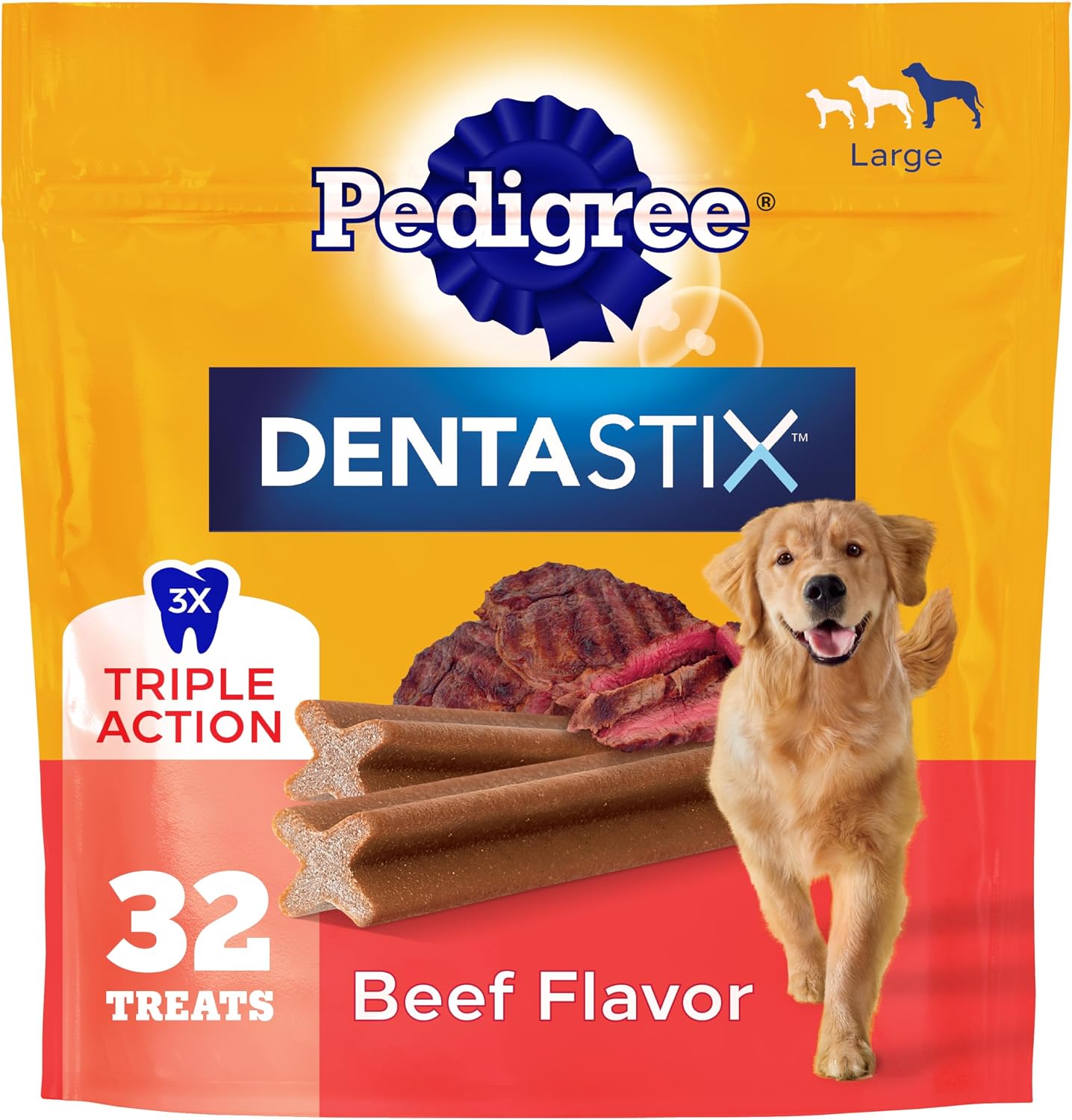 PEDIGREE DENTASTIX LARGE BREED DENTAL DOG TREATS BEEF FLAVOR 32 UNIDADES - 1