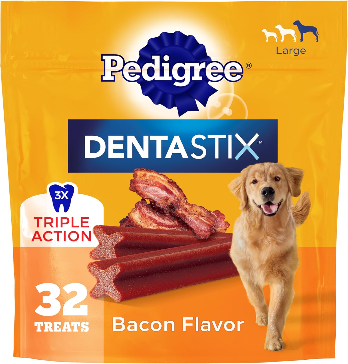 PEDIGREE DENTASTIX LARGE BREED DENTAL DOG TREATS BACON FLAVOR 32 UNIDADES - 1