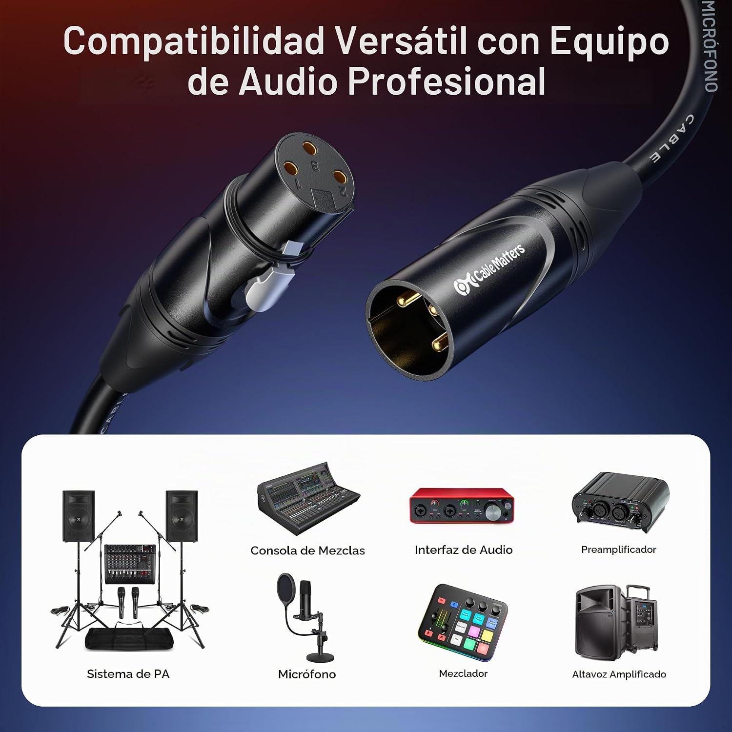 CABLE MATTERS PACK DE 2 CABLES XLR A XLR PARA MICRÓFONO MACHO-HEMBRA 35 PIES - 3