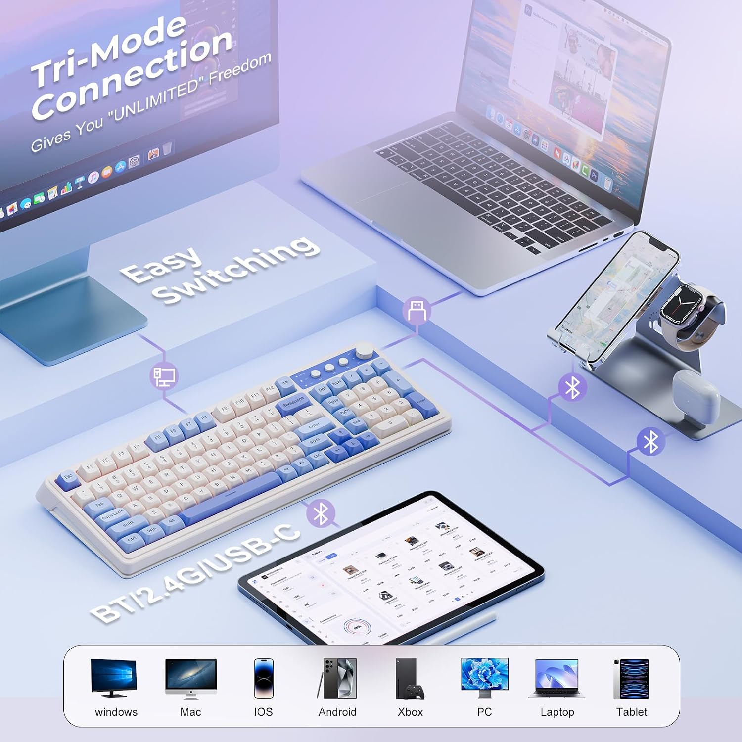 TECLADO GAMER AULA S99 INALÁMBRICO 99 TECLAS PÚRPURA - 3