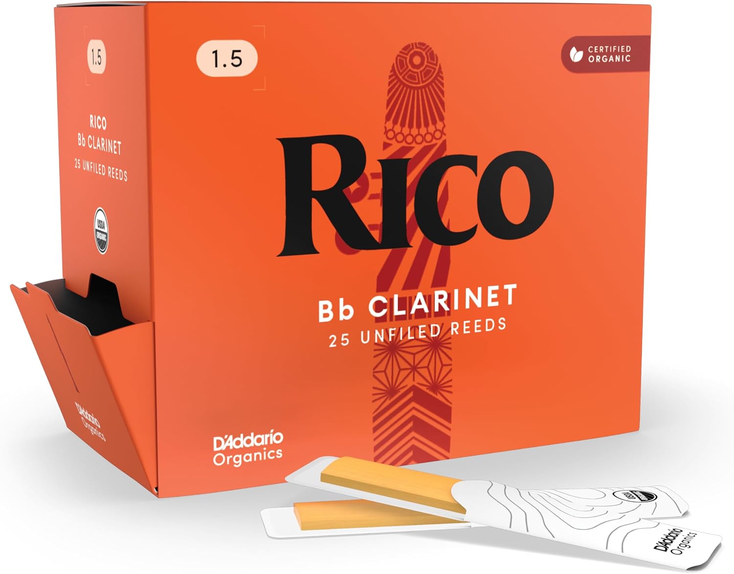 CAÑAS PARA CLARINETE BB RICO ORGANIC, FUERZA 1.5, PAQUETE DE 25 - 1