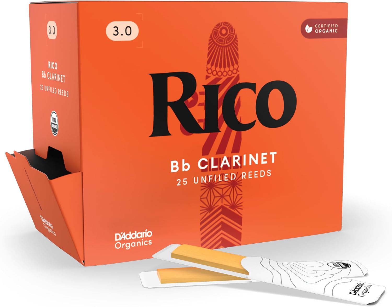 CAÑAS PARA CLARINETE BB RICO ORGANIC, FUERZA 3.0, PAQUETE DE 25 - 1
