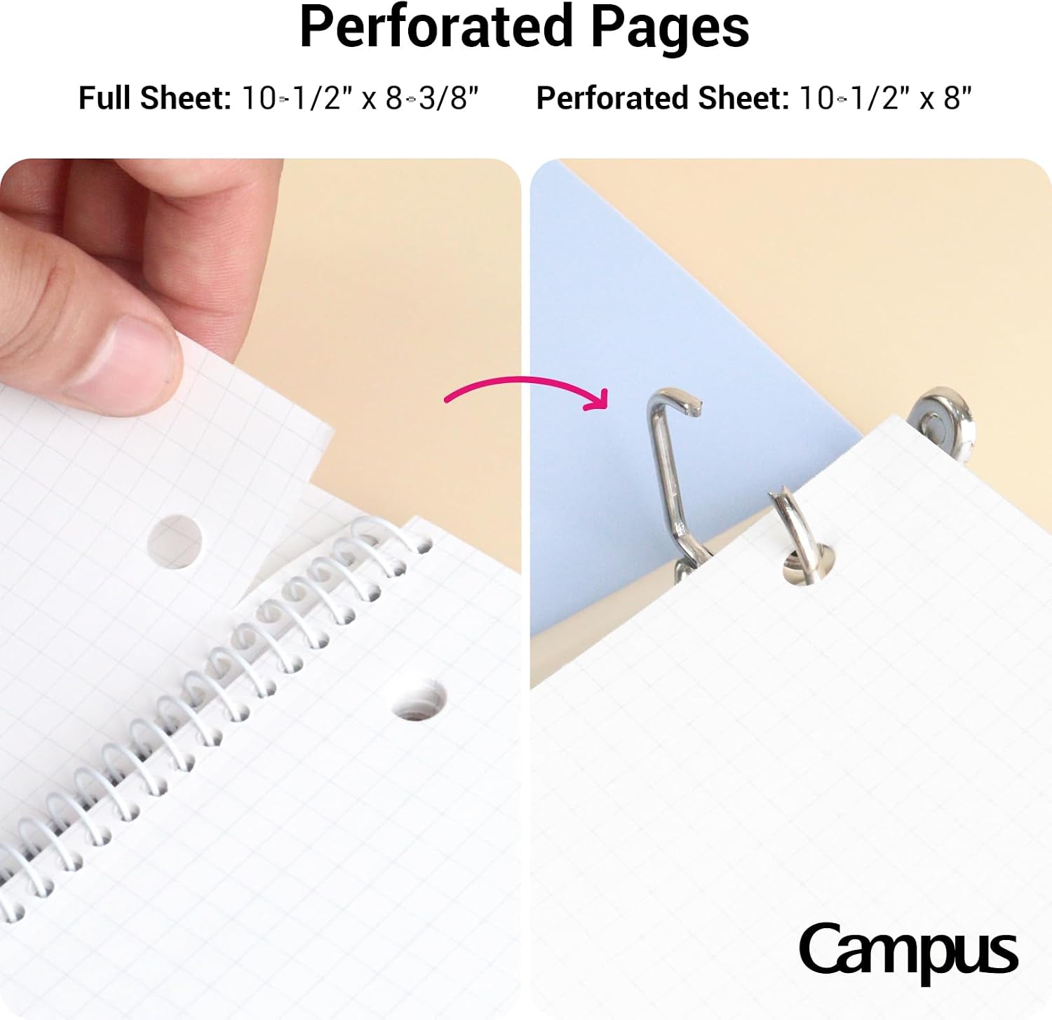 CUADERNO ESPIRAL KOKUYO CAMPUS CON PAPEL CUADRICULADO 5X5, PACK 3 UNIDADES, 80 HOJAS, ROSA CLARO AZUL CLARO BLANCO - 4