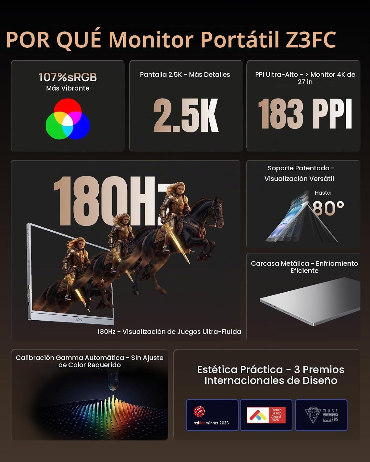 MONITOR PORTÁTIL ARZOPA 16.1' 180HZ 2.5K QHD 2560X1440 - 2