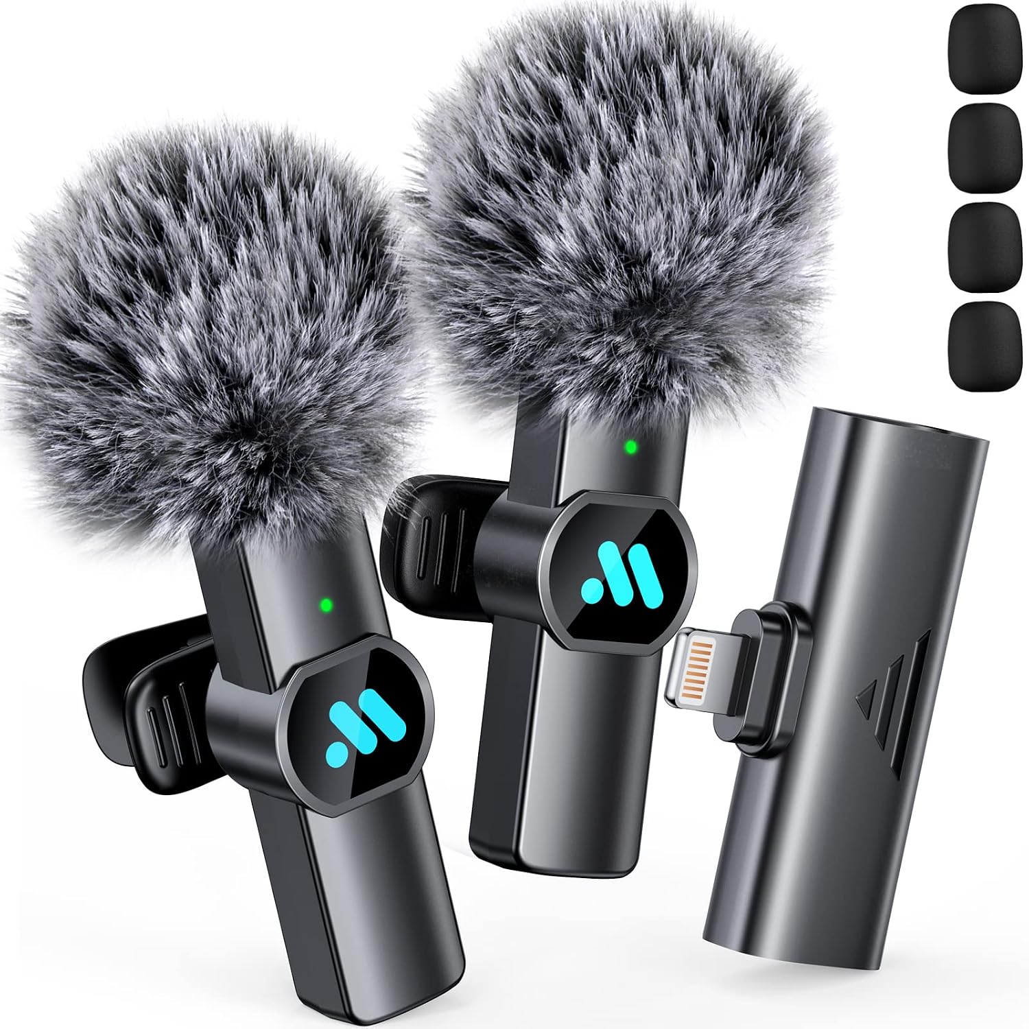MICRÓFONO INALÁMBRICO LAVALIER LEETTUS 2 PIEZAS PARA IPHONE LIGHTNING NEGRO - 1