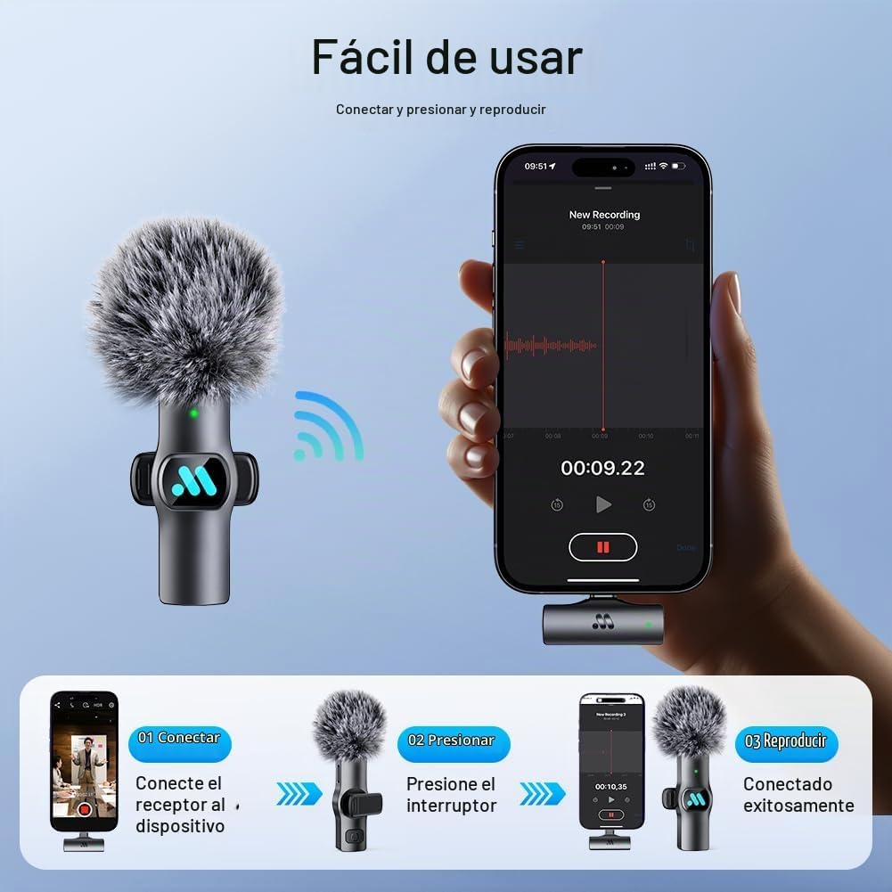MICRÓFONO INALÁMBRICO LAVALIER LEETTUS 2 PIEZAS PARA IPHONE LIGHTNING NEGRO - 2