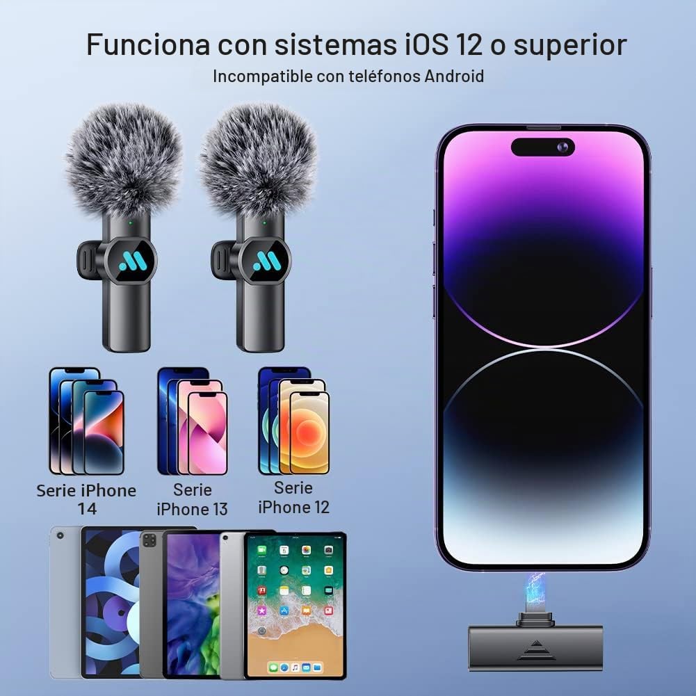 MICRÓFONO INALÁMBRICO LAVALIER LEETTUS 2 PIEZAS PARA IPHONE LIGHTNING NEGRO - 3