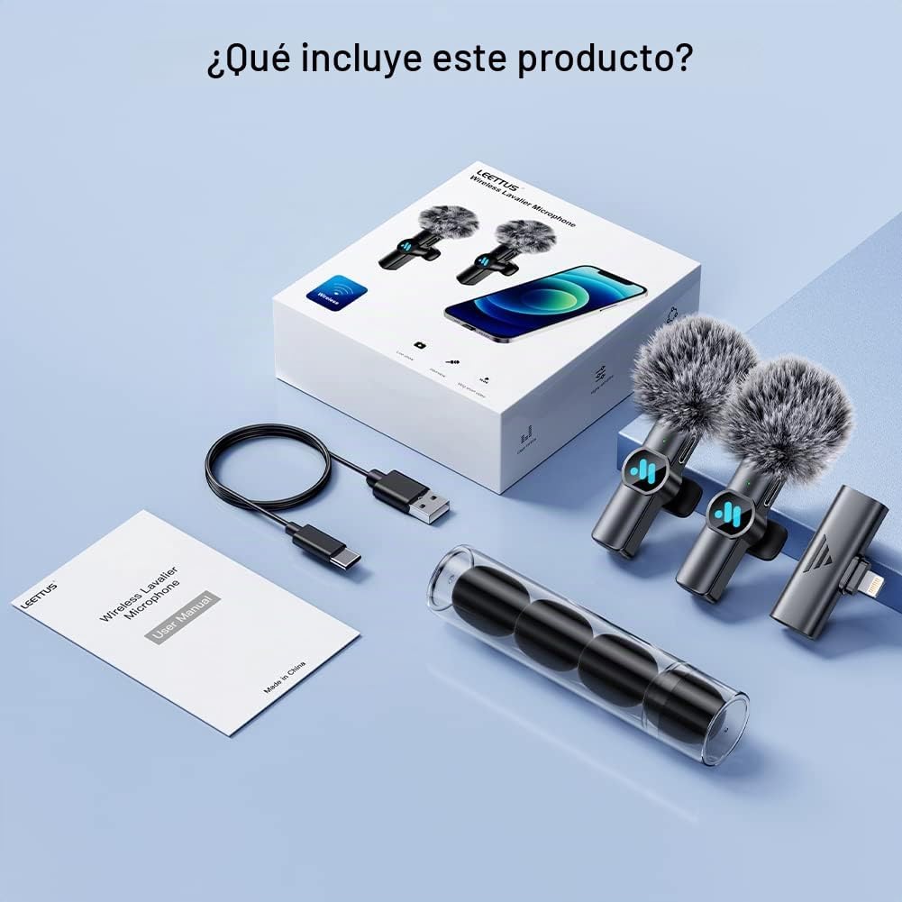 MICRÓFONO INALÁMBRICO LAVALIER LEETTUS 2 PIEZAS PARA IPHONE LIGHTNING NEGRO - 5