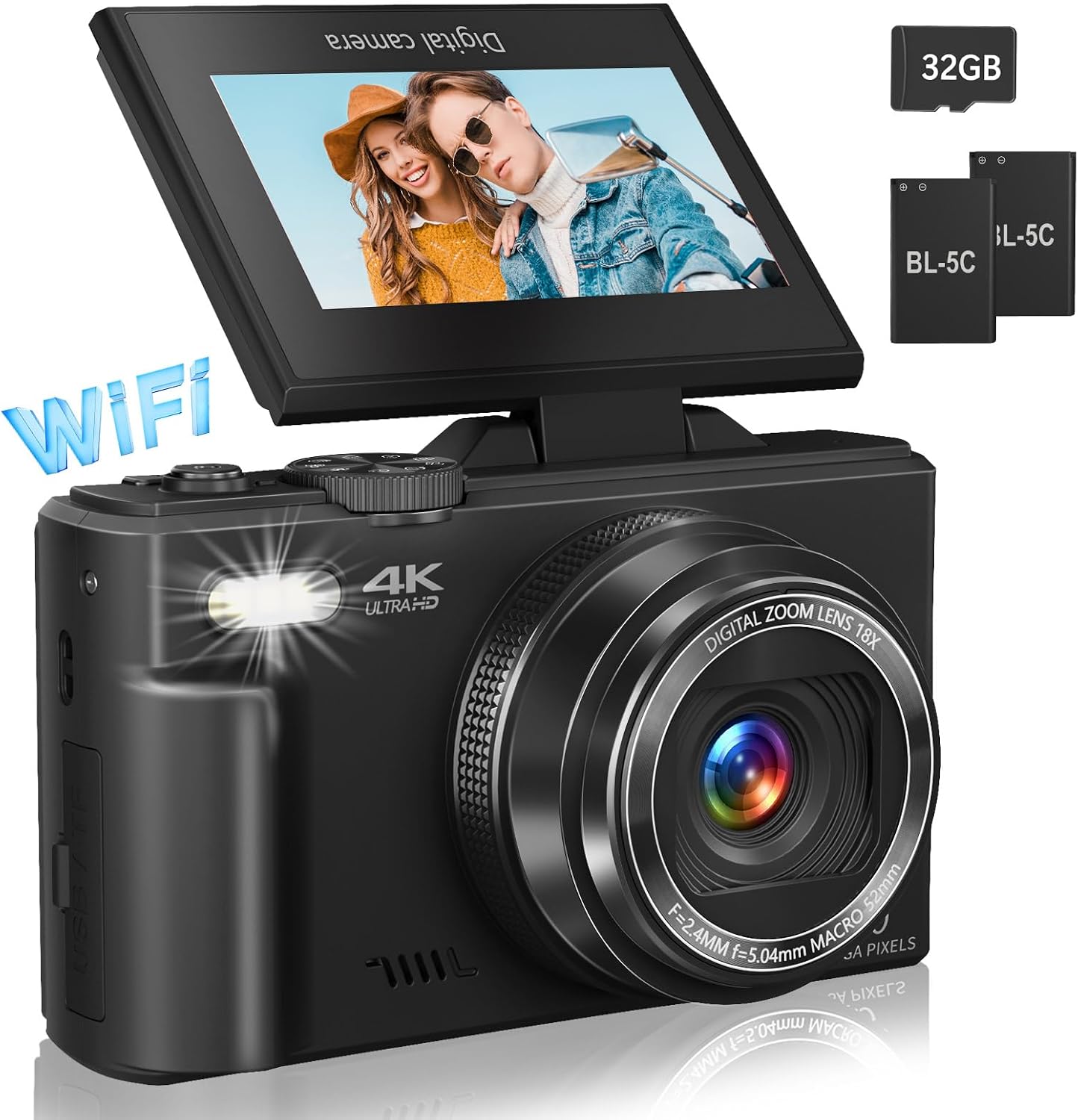 CÁMARA DIGITAL GAVONDE 4K 64MP CON PANTALLA FLIP 180° Y ZOOM 18X - 1