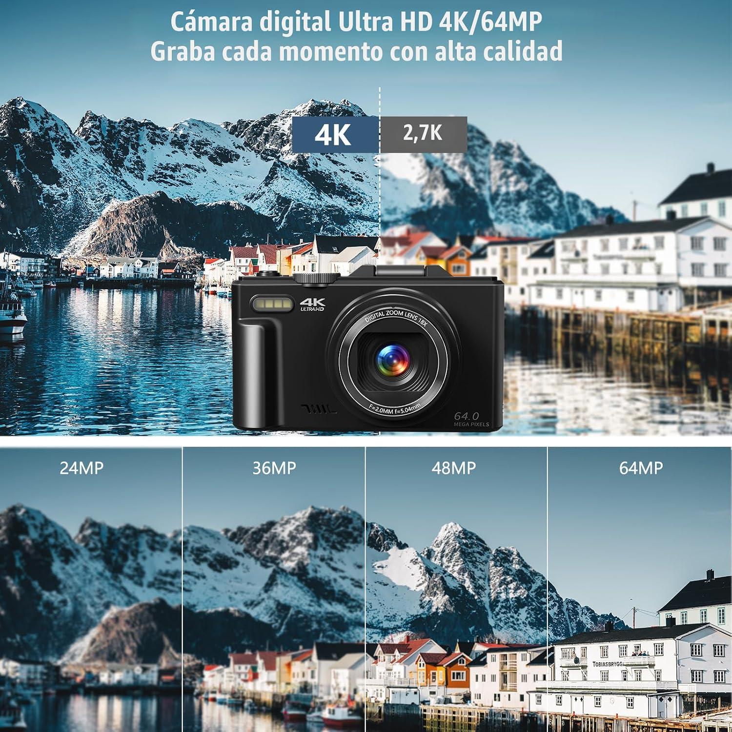 CÁMARA DIGITAL GAVONDE 4K 64MP CON PANTALLA FLIP 180° Y ZOOM 18X - 2