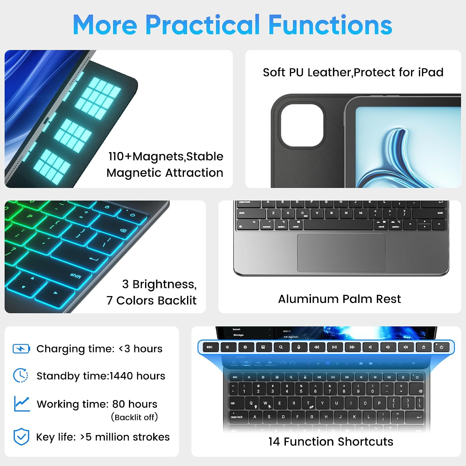 CASE DOQO PARA IPAD AIR 11 Y IPAD PRO 11 CON TECLADO MAGIC KEYBOARD Y TRACKPAD MULTITÁCTIL RETROILUMINADO - 5