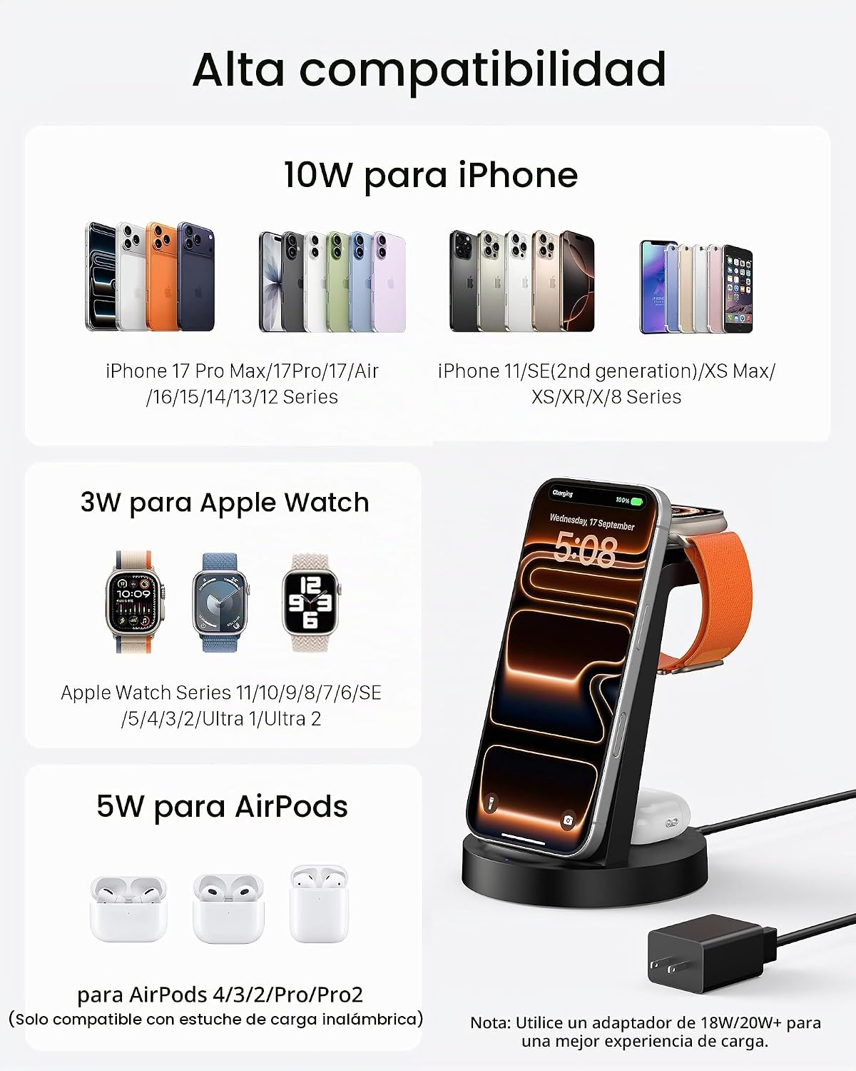 ESTACIÓN DE CARGA INALÁMBRICA ANLMZ 3 EN 1 PARA IPHONE, APPLE WATCH Y AIRPODS - 4