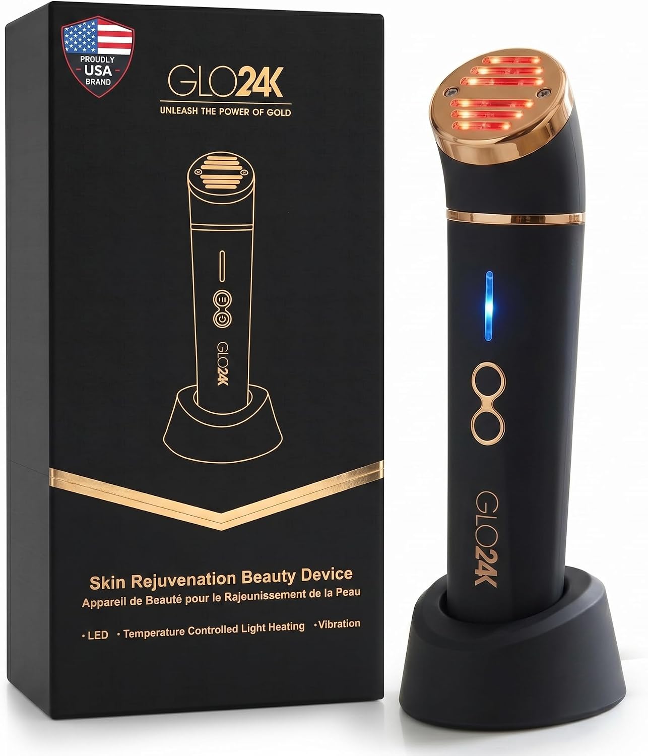 MASAJEADOR FACIAL GLO24K 3 EN 1 CON LUZ ROJA PARA ROSTRO Y CUELLO - 1