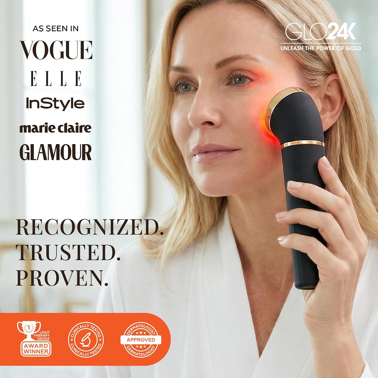 MASAJEADOR FACIAL GLO24K 3 EN 1 CON LUZ ROJA PARA ROSTRO Y CUELLO - 4