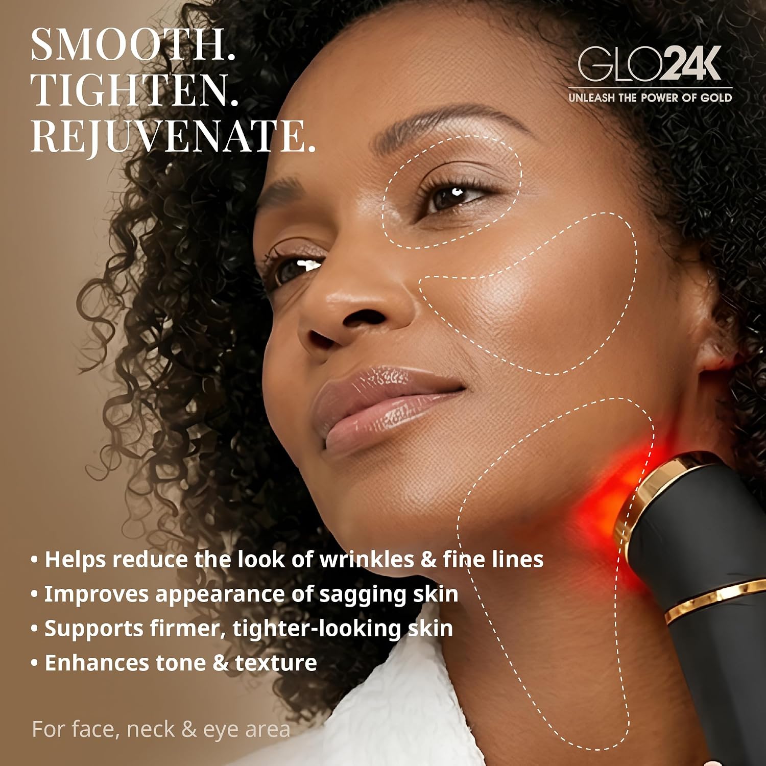 MASAJEADOR FACIAL GLO24K 3 EN 1 CON LUZ ROJA PARA ROSTRO Y CUELLO - 5