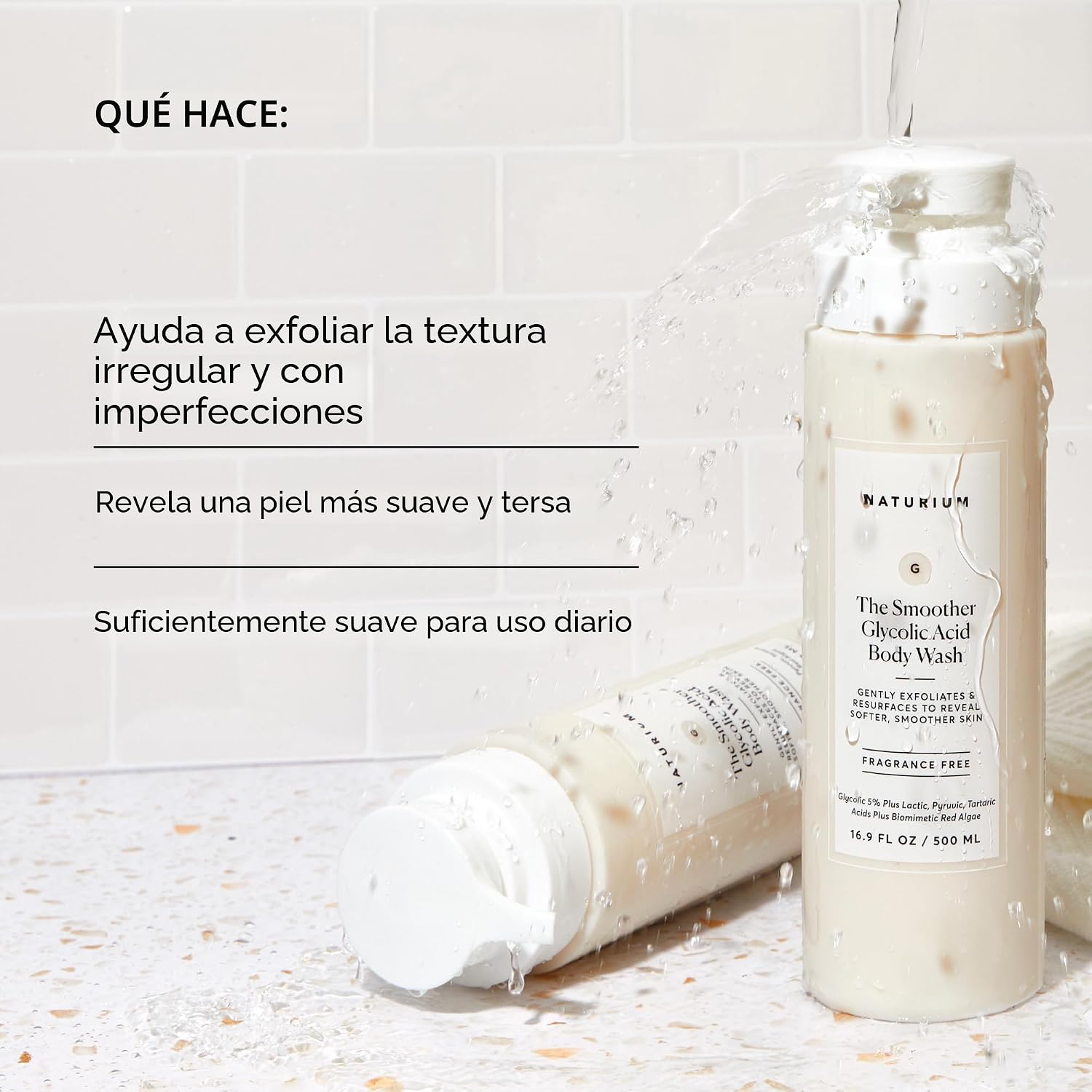 GEL DE DUCHA EXFOLIANTE NATURIUM THE SMOOTHER CON ÁCIDO GLICÓLICO 16.9 FL OZ - 4