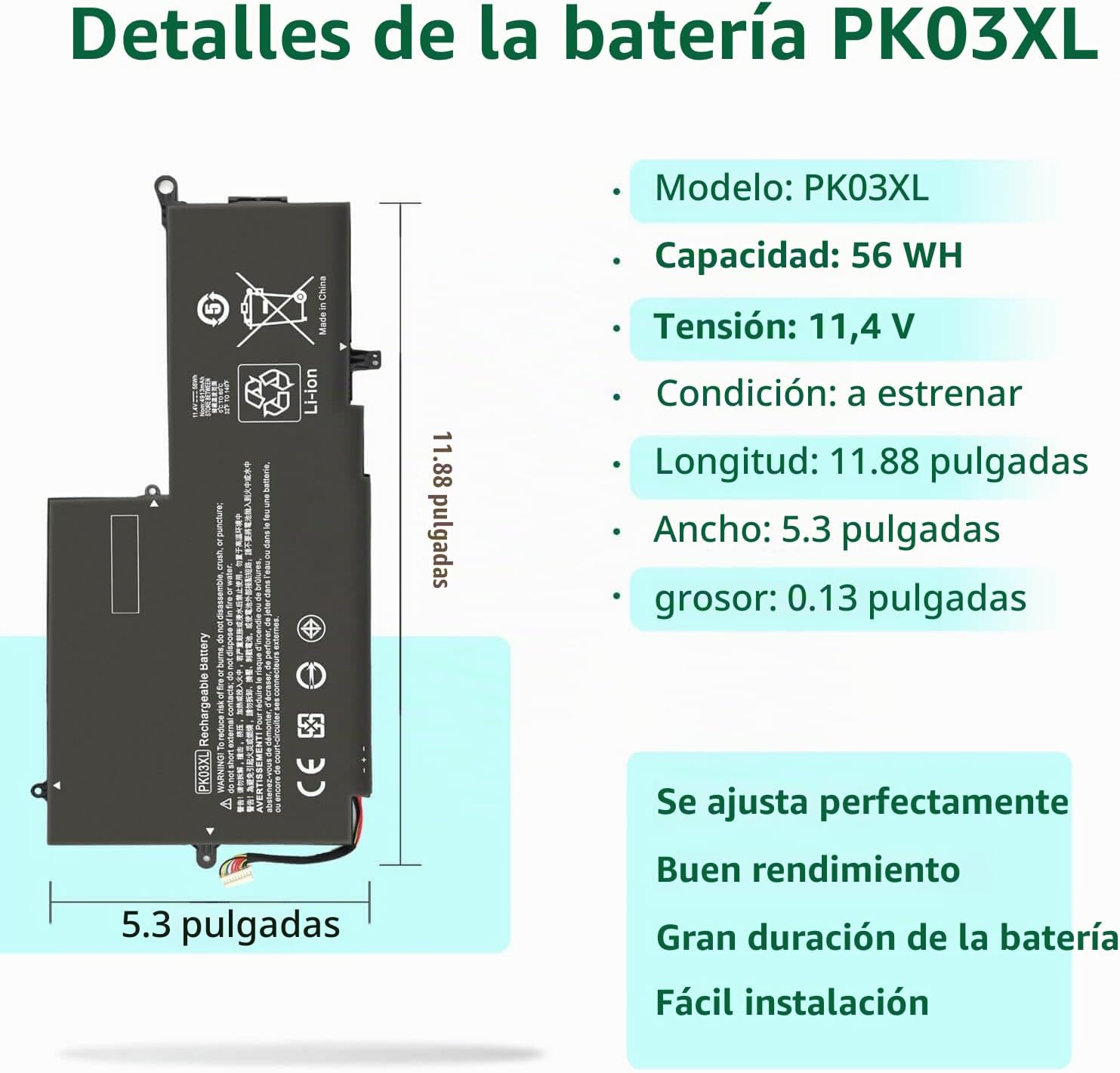 BATERÍA PK03XL 56WH PARA HP SPECTRE X360 13-4000 SERIES - 2