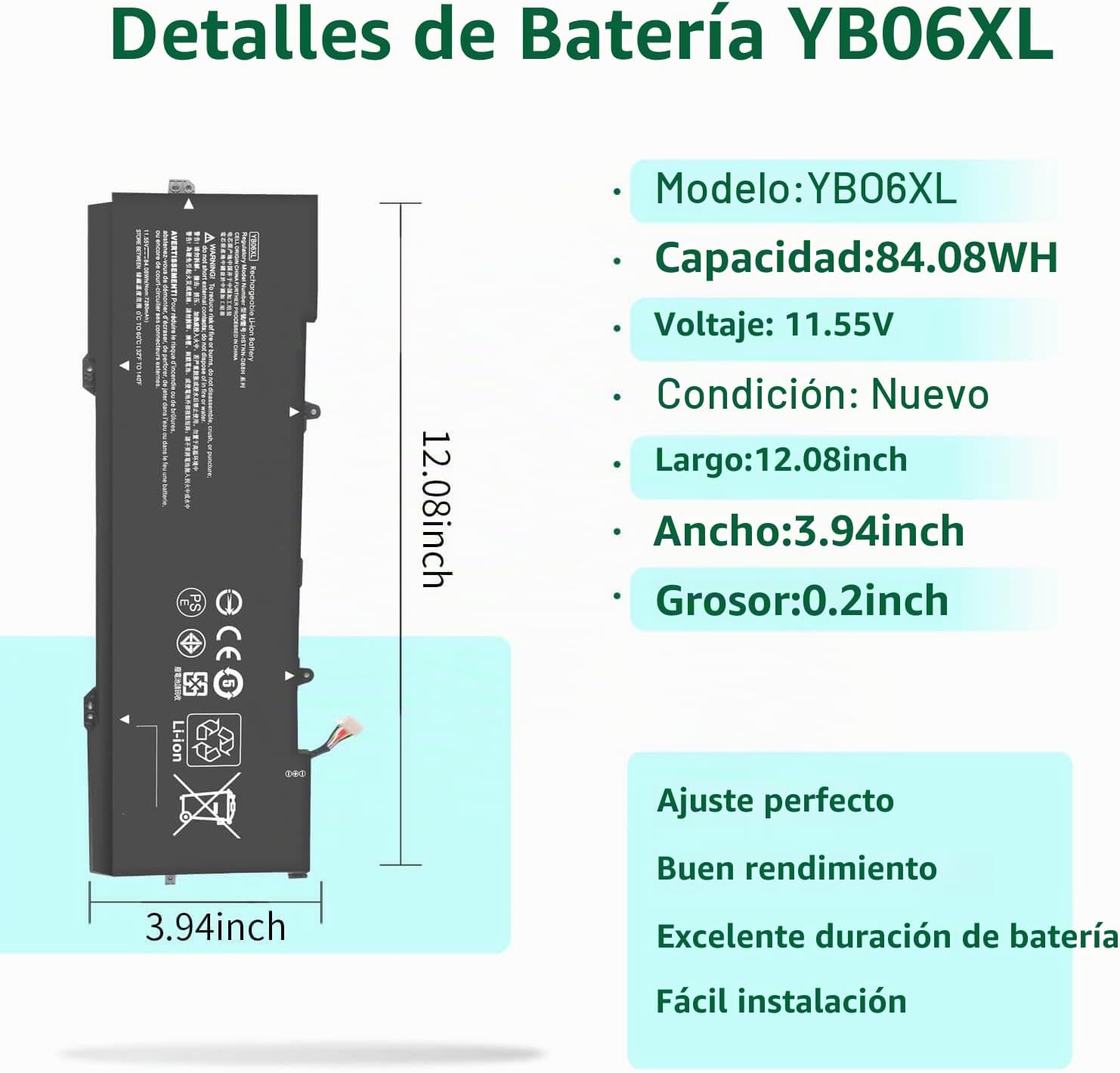 BATERÍA DMKAOLLK YB06XL 84.08WH PARA HP SPECTRE X360 15-CH - 2