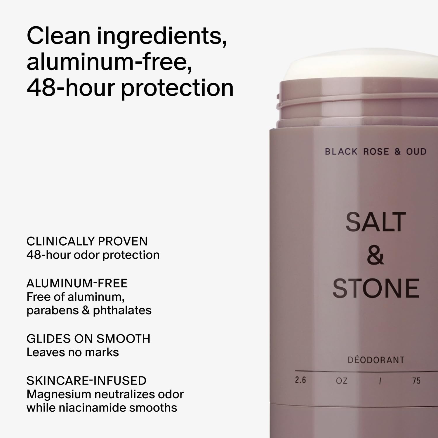 DESODORANTE SALT Y STONE SIN ALUMINIO BLACK ROSE Y OUD 2.6 OZ - 2