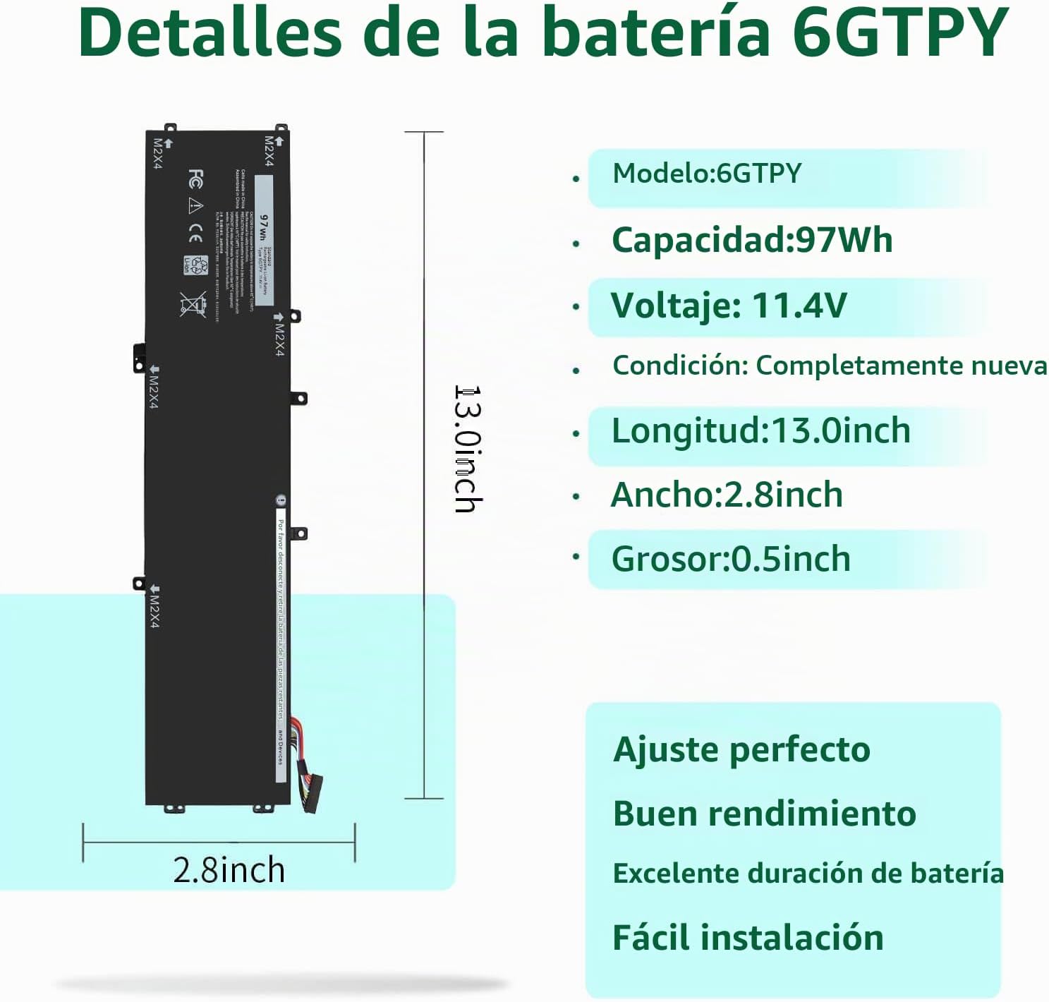 BATERÍA 97WH 6GTPY PARA DELL XPS 15 9560 9570 7590 Y PRECISION 5510 5520 - 2