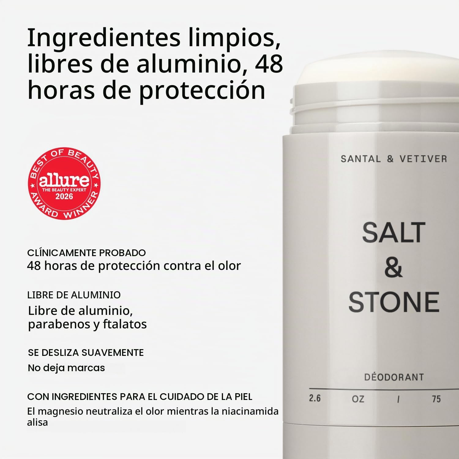 DESODORANTE SALT Y STONE SIN ALUMINIO SANTAL Y VETIVER 2.6 OZ - 2