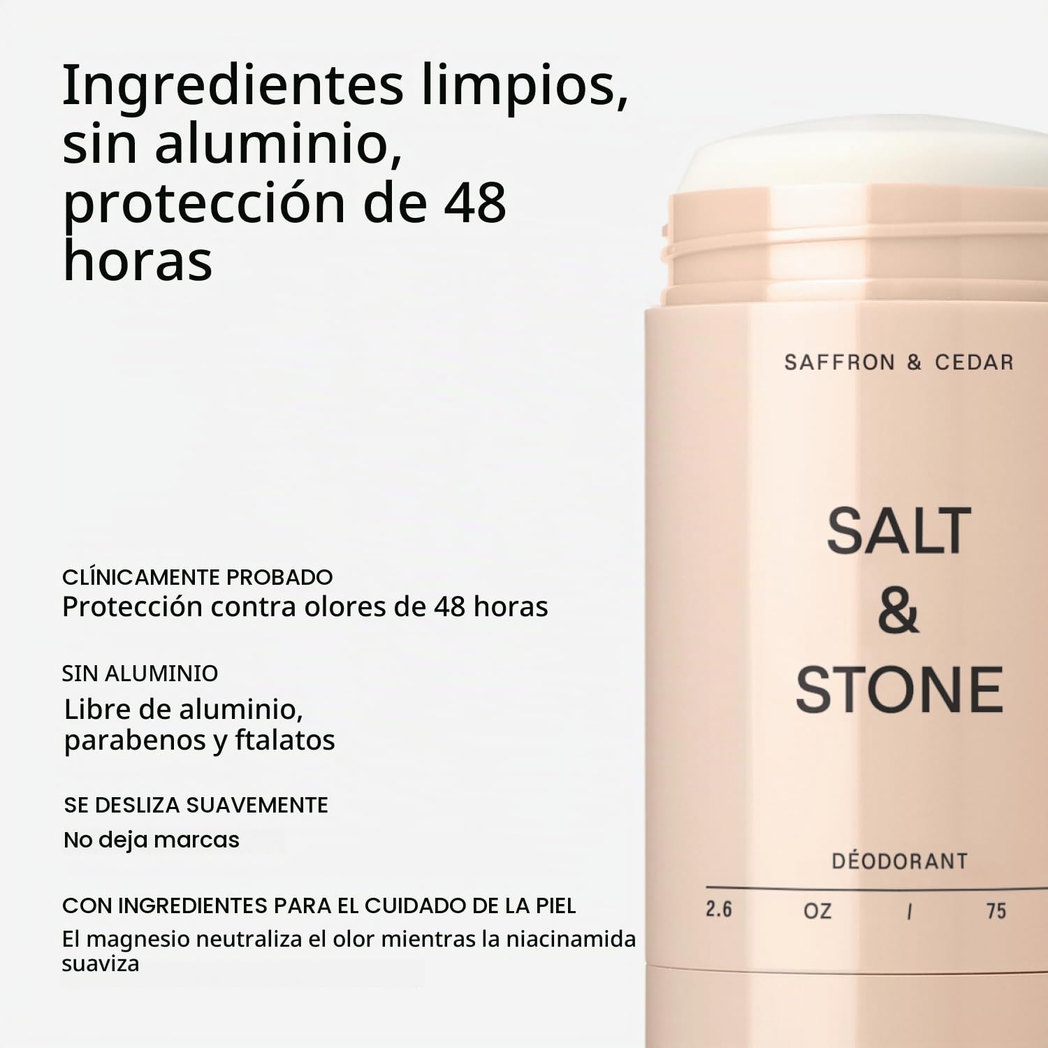 DESODORANTE SALT Y STONE SIN ALUMINIO SAFFRON Y CEDAR 2.6 OZ - 2