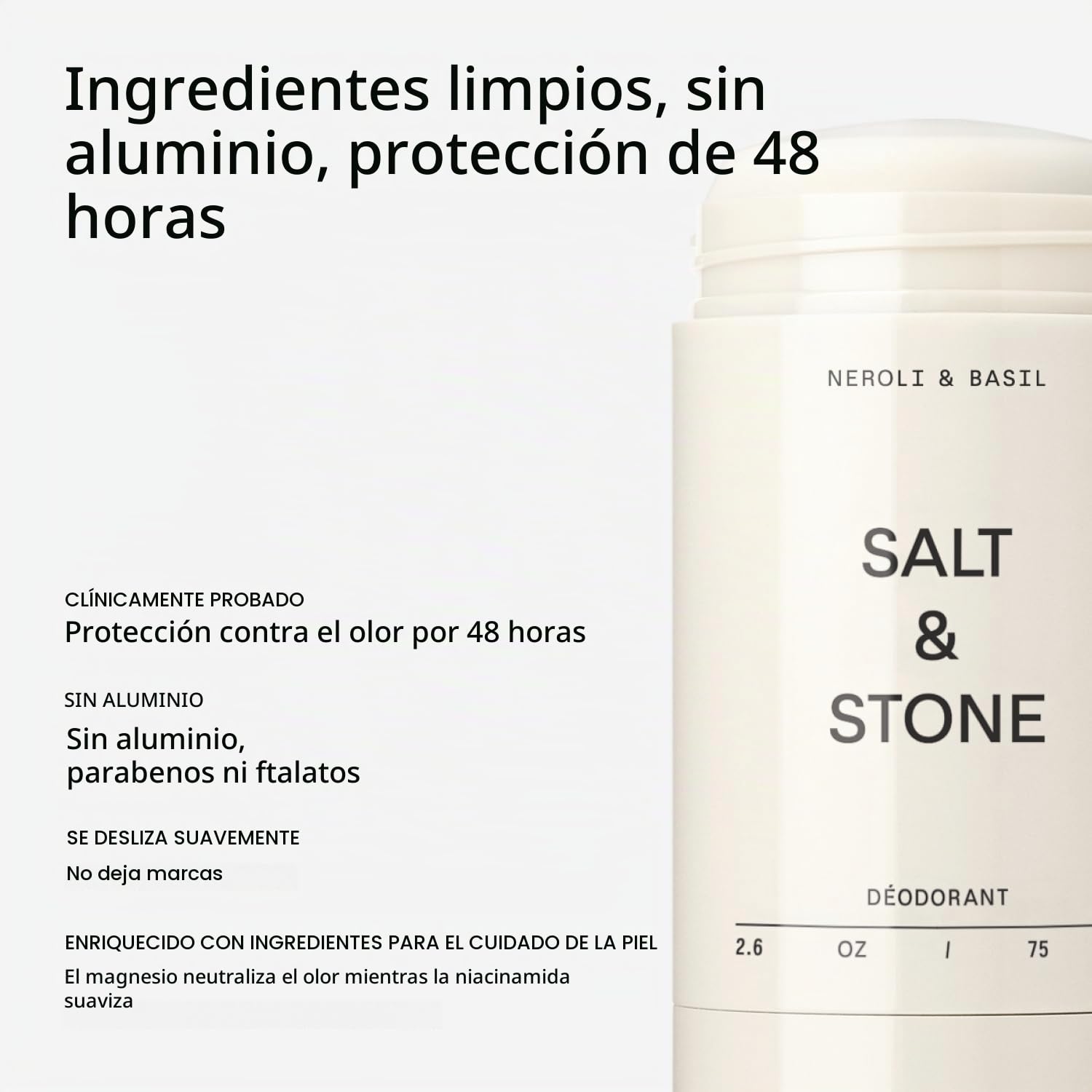 DESODORANTE SALT Y STONE SIN ALUMINIO NEROLI Y BASIL 2.6 OZ - 2