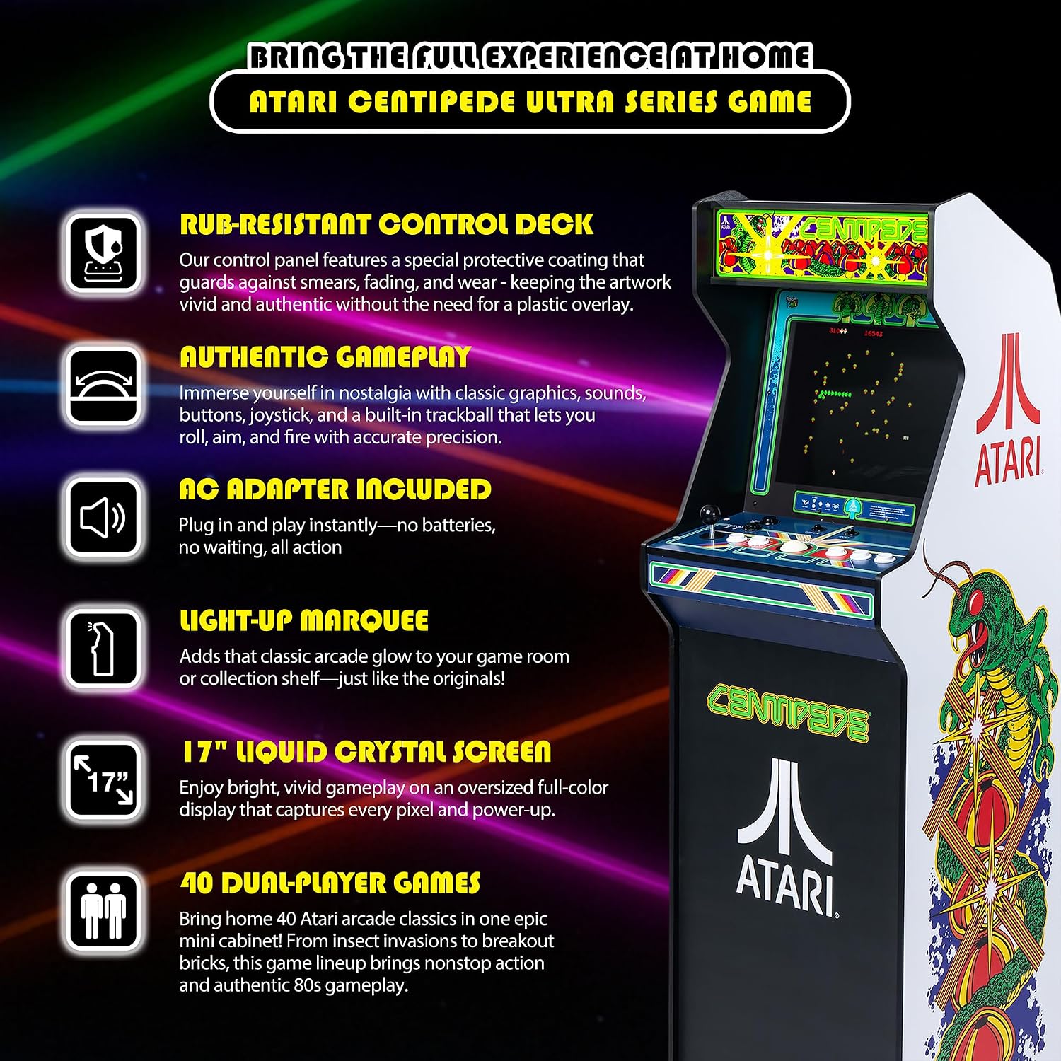 CONSOLA ARCADE CLASSICS ATARI CENTIPEDE ULTRA SERIES CON 40 JUEGOS - 3