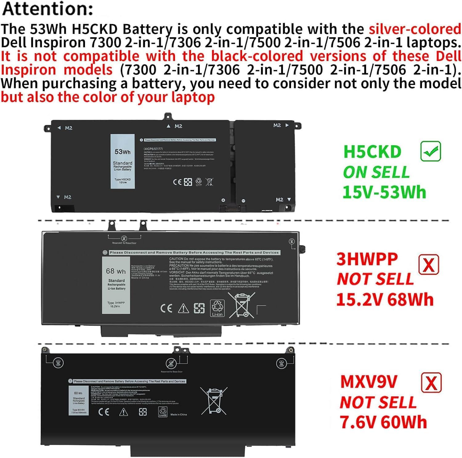 BATERÍA DE REEMPLAZO H5CKD 53WH 15V PARA DELL INSPIRON 5400 5406 7405 7306 - 4