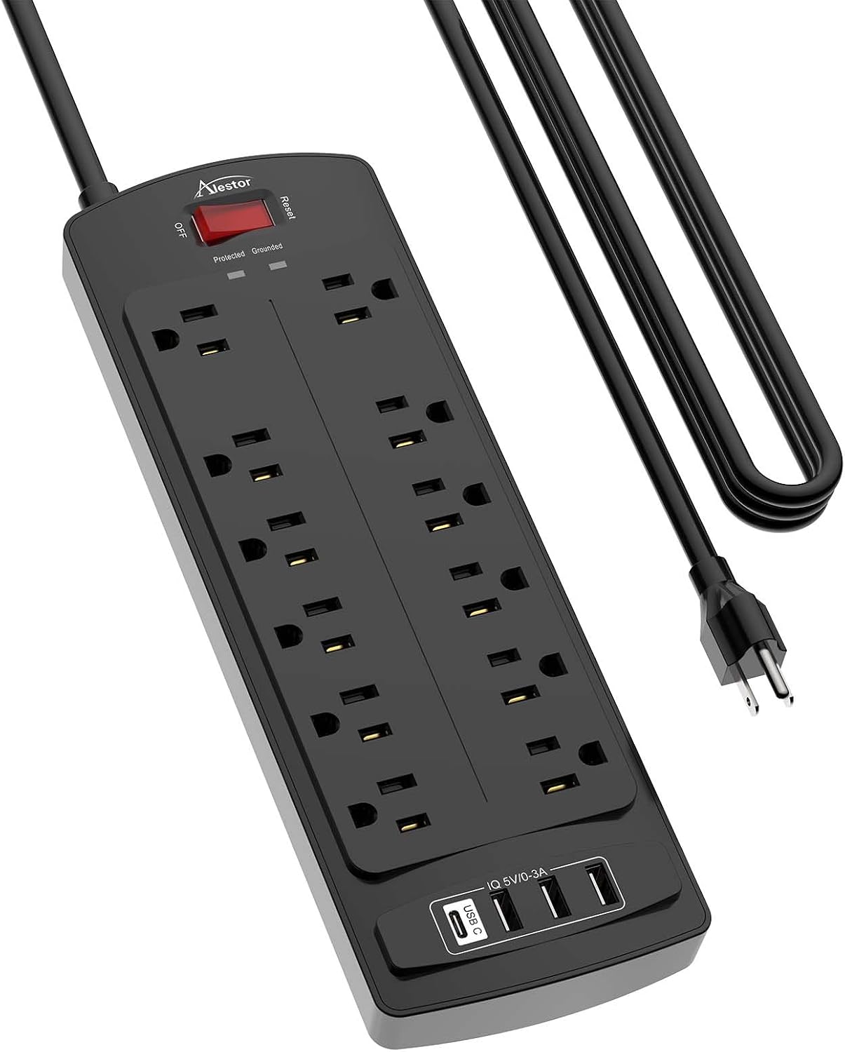 REGLETA ALESTOR 15 PIES CON 12 TOMAS Y 4 PUERTOS USB - 1