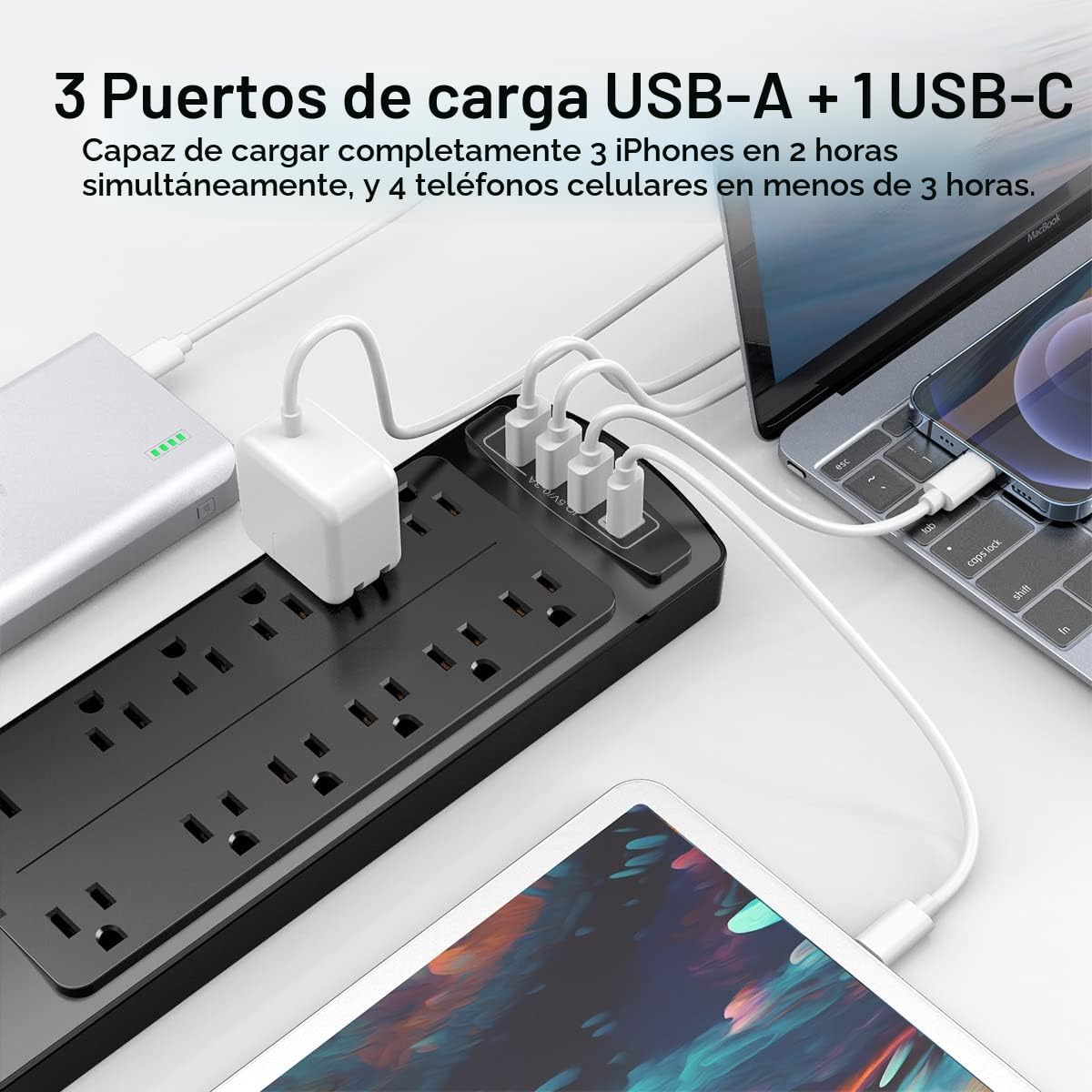 REGLETA ALESTOR 15 PIES CON 12 TOMAS Y 4 PUERTOS USB - 3