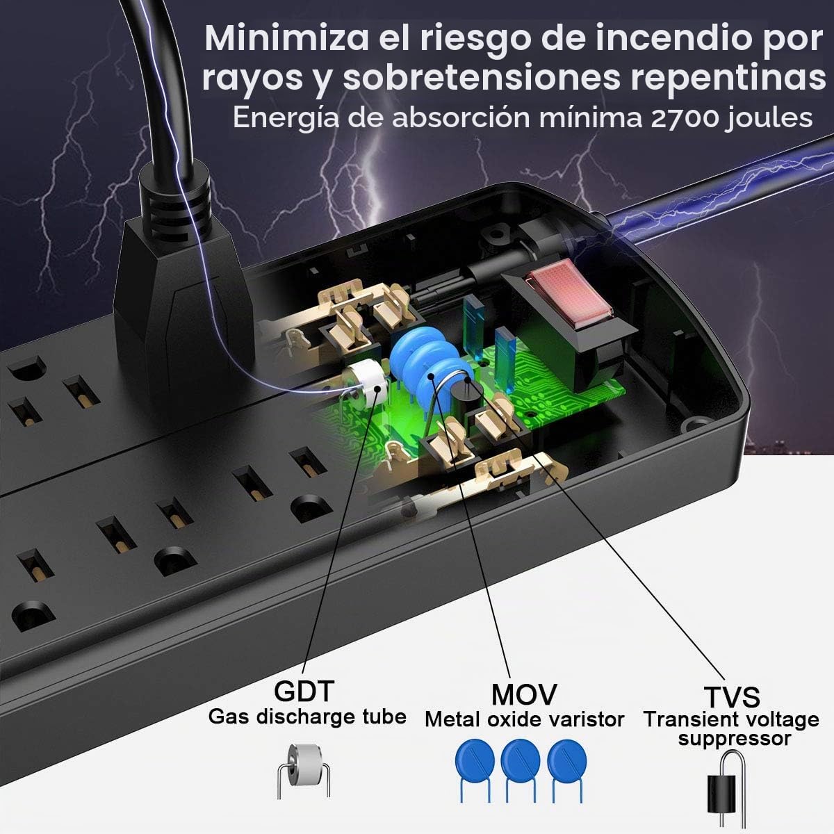 REGLETA ALESTOR 15 PIES CON 12 TOMAS Y 4 PUERTOS USB - 5