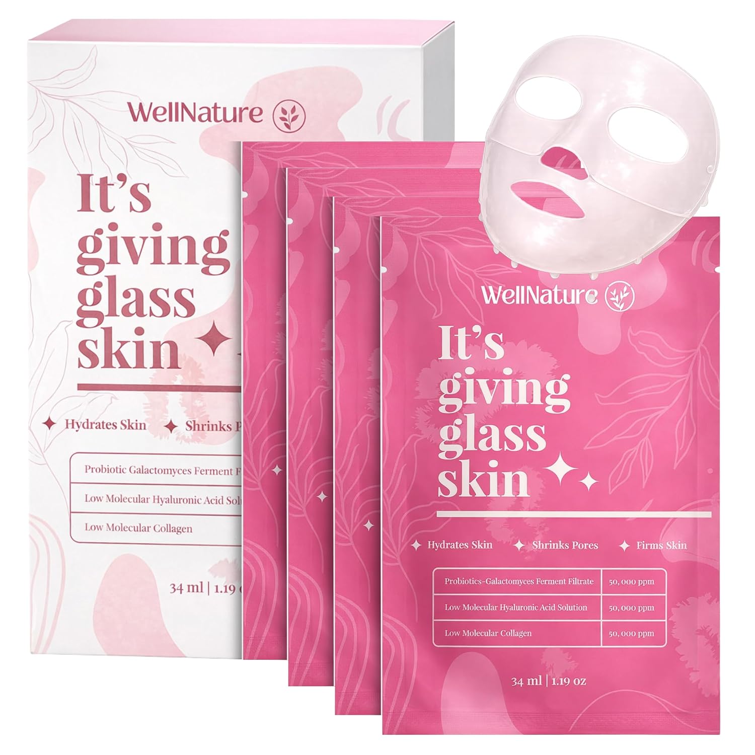 MASCARILLA FACIAL NOCTURNA WELLNATURE BIO-COLLAGEN HIDROGEL, PACK DE 4 - 1