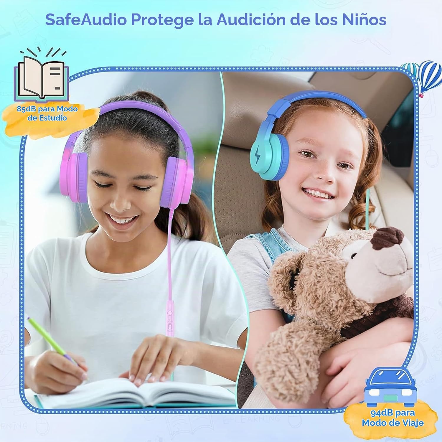 AUDÍFONOS CANDY BILA ALÁMBRICOS OVER-EAR PARA NIÑOS CON MICRÓFONO AZUL GRADIENTE - 2