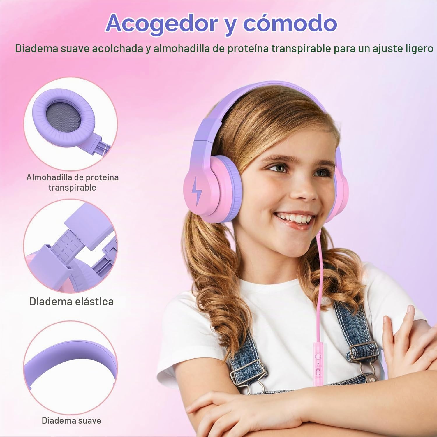 AUDÍFONOS CANDY BILA ALÁMBRICOS OVER-EAR PARA NIÑOS CON MICRÓFONO AZUL GRADIENTE - 4