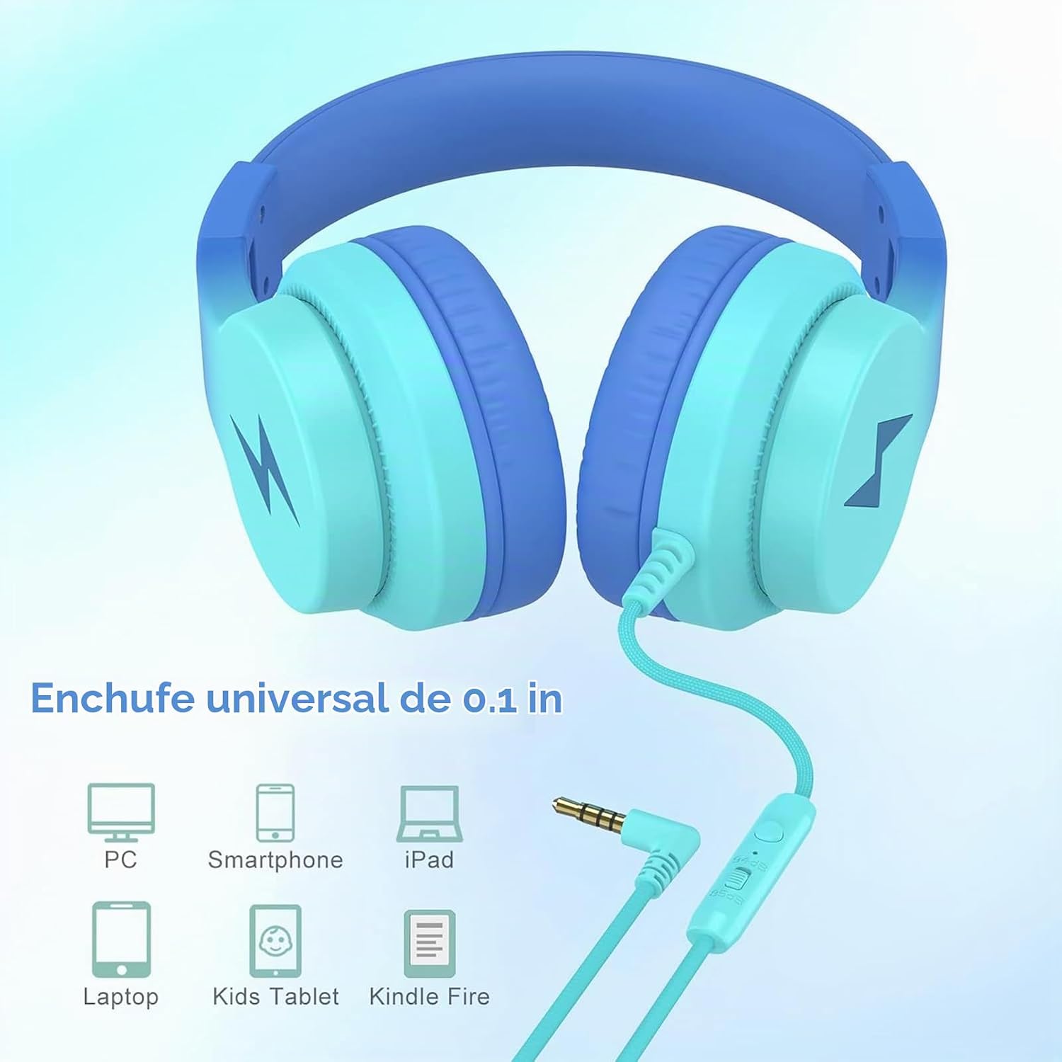 AUDÍFONOS CANDY BILA ALÁMBRICOS OVER-EAR PARA NIÑOS CON MICRÓFONO AZUL GRADIENTE - 5