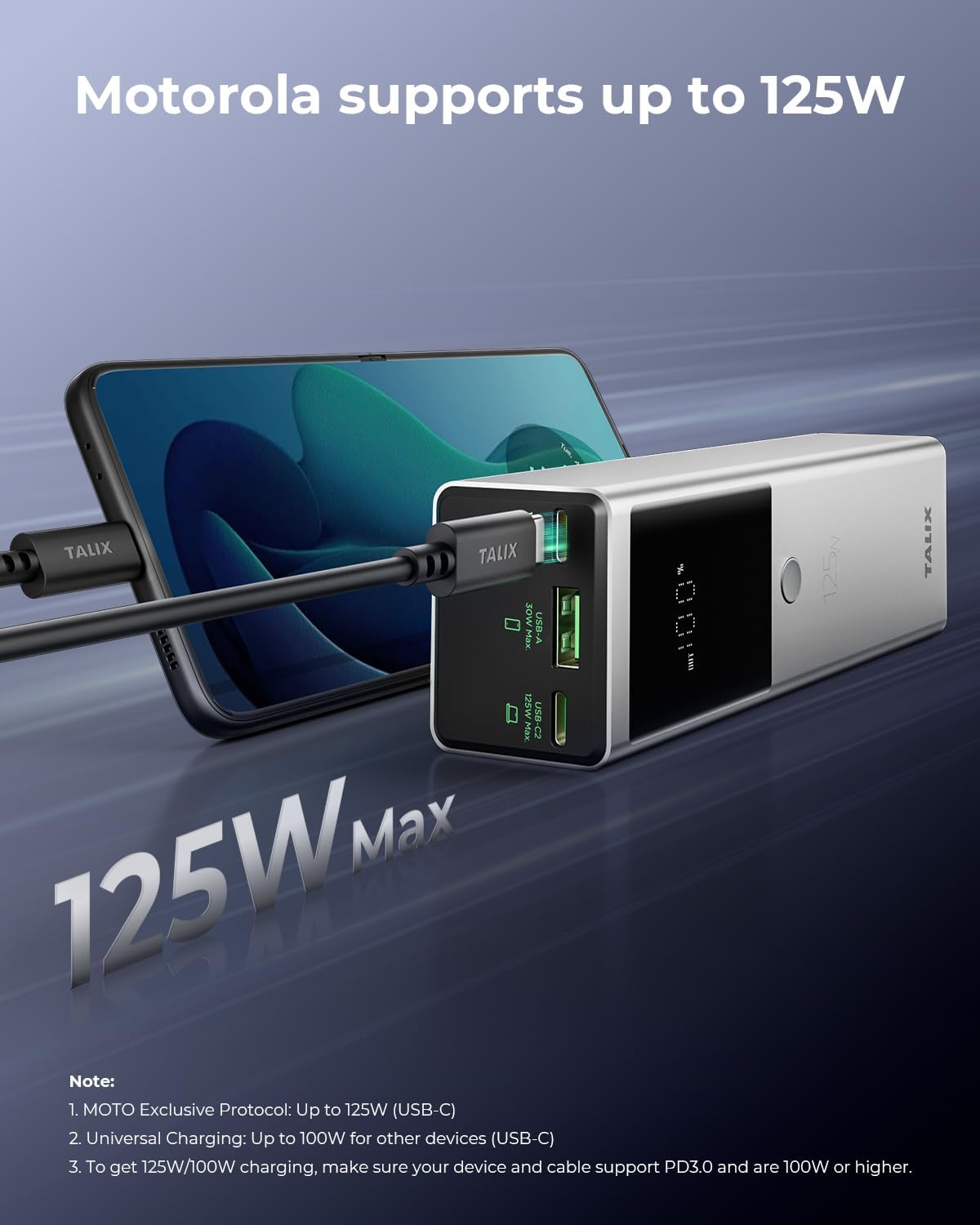 BATERÍA EXTERNA TALIX 12800MAH CON CARGA RÁPIDA 100W USB-C - 3