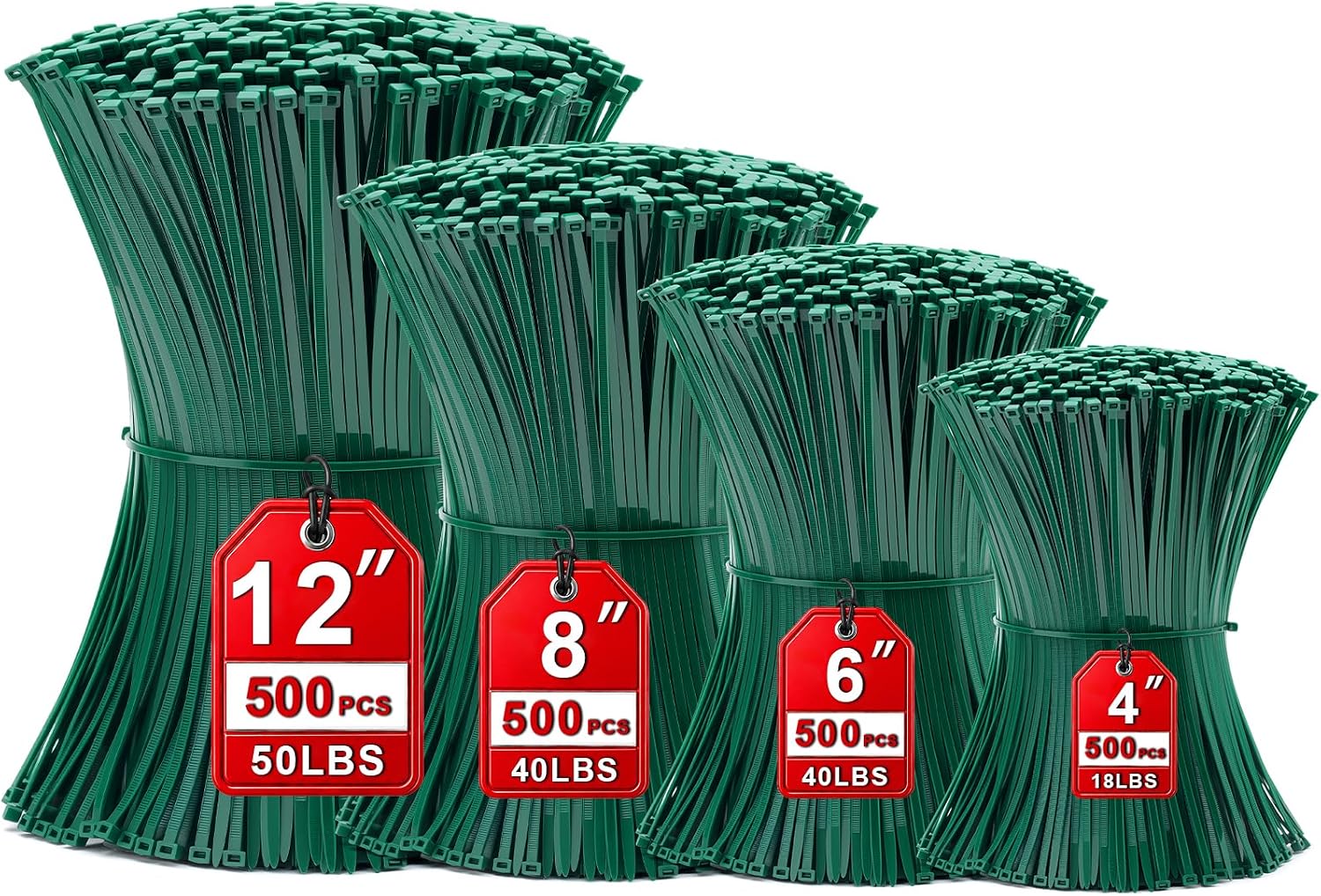 AMARRACABLES SURTIDOS 2000 PIEZAS 4' 6' 8' 12' VERDE - 1