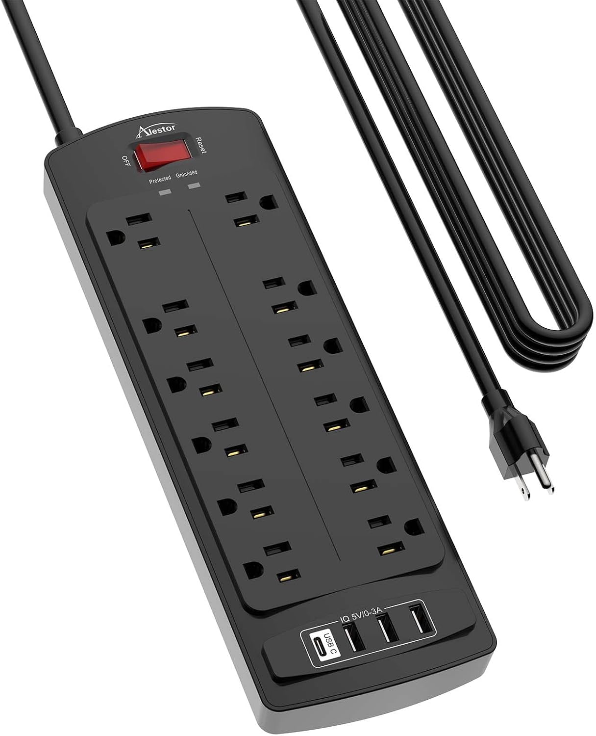 REGLETA ALESTOR 20 PIES CON 12 TOMAS Y 4 PUERTOS USB - 1