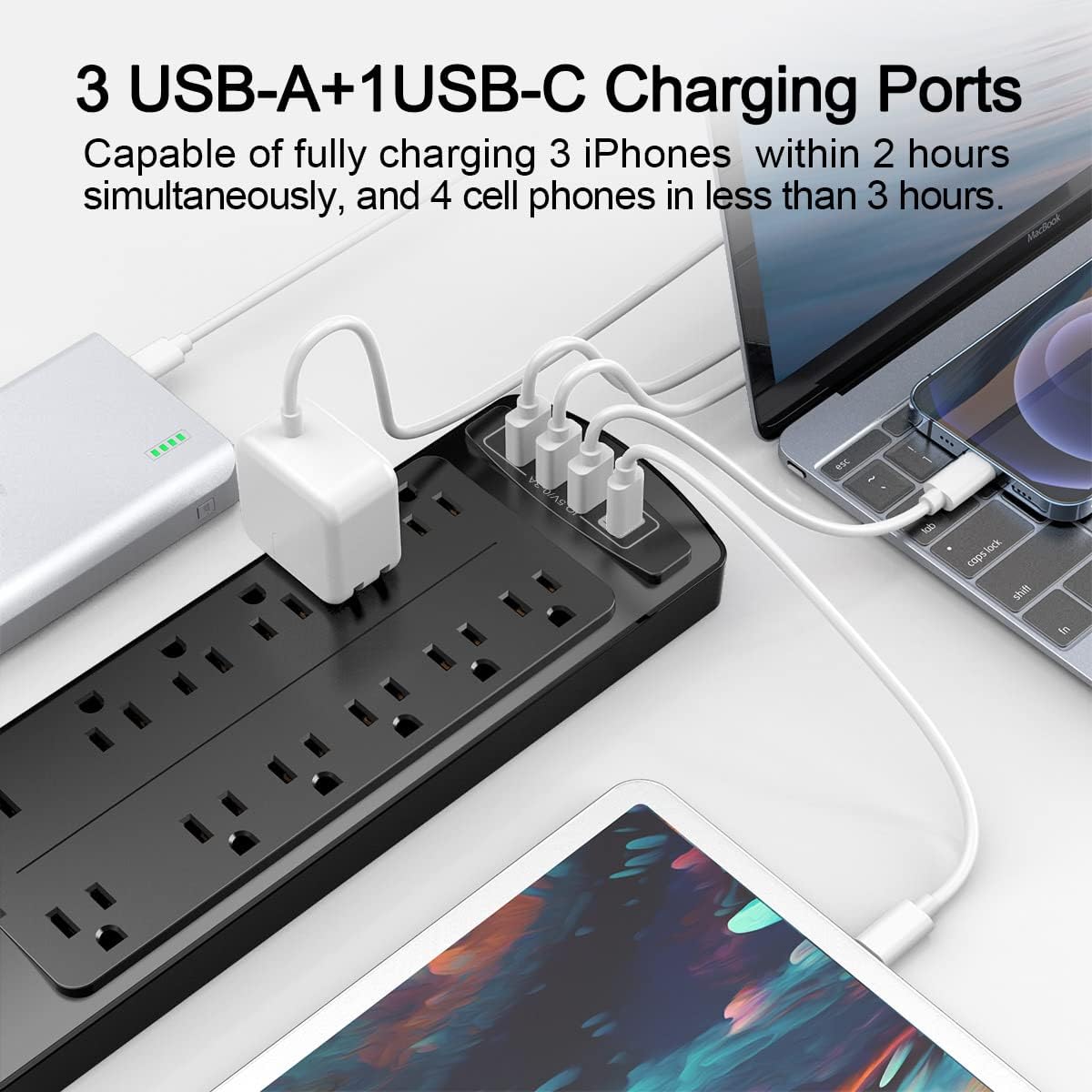 REGLETA ALESTOR 20 PIES CON 12 TOMAS Y 4 PUERTOS USB - 3