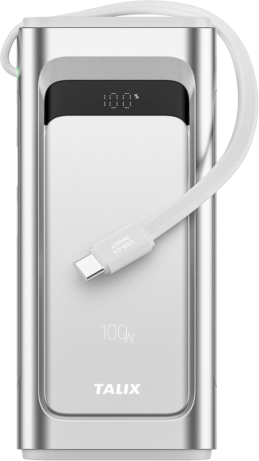 BATERÍA EXTERNA TALIX 10000MAH 100W CON CABLE USB-C INTEGRADO - 1