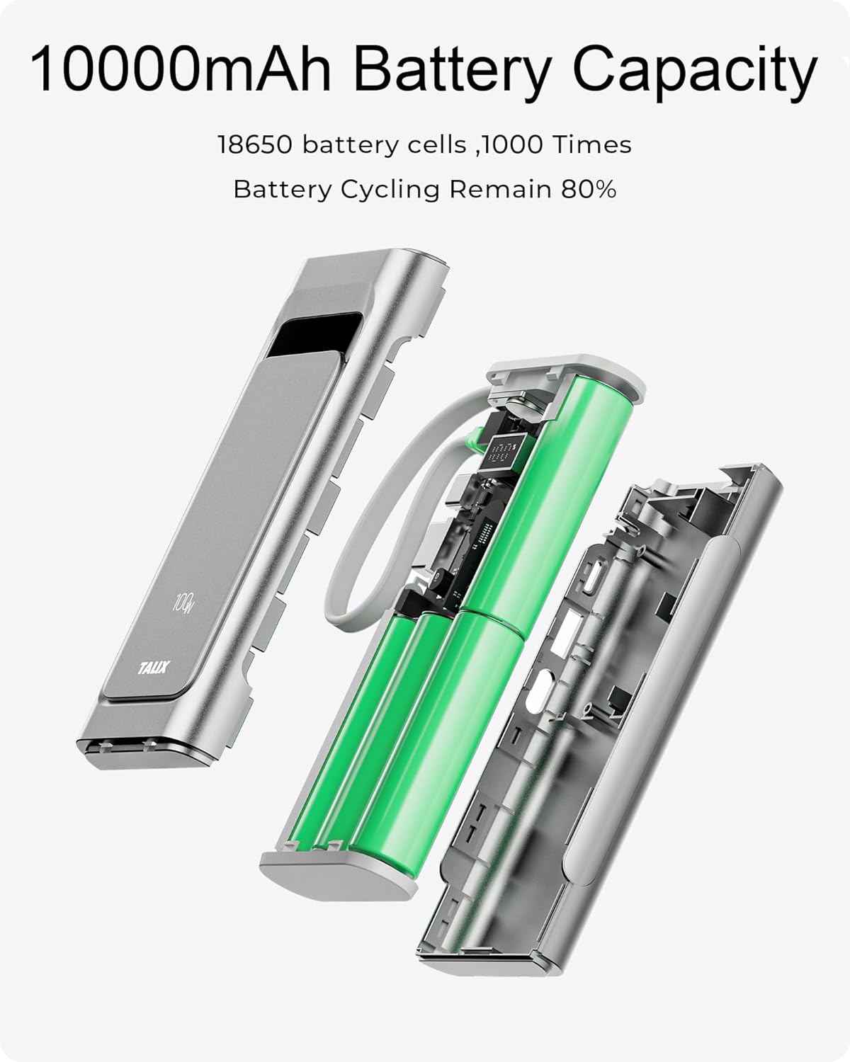 BATERÍA EXTERNA TALIX 10000MAH 100W CON CABLE USB-C INTEGRADO - 3