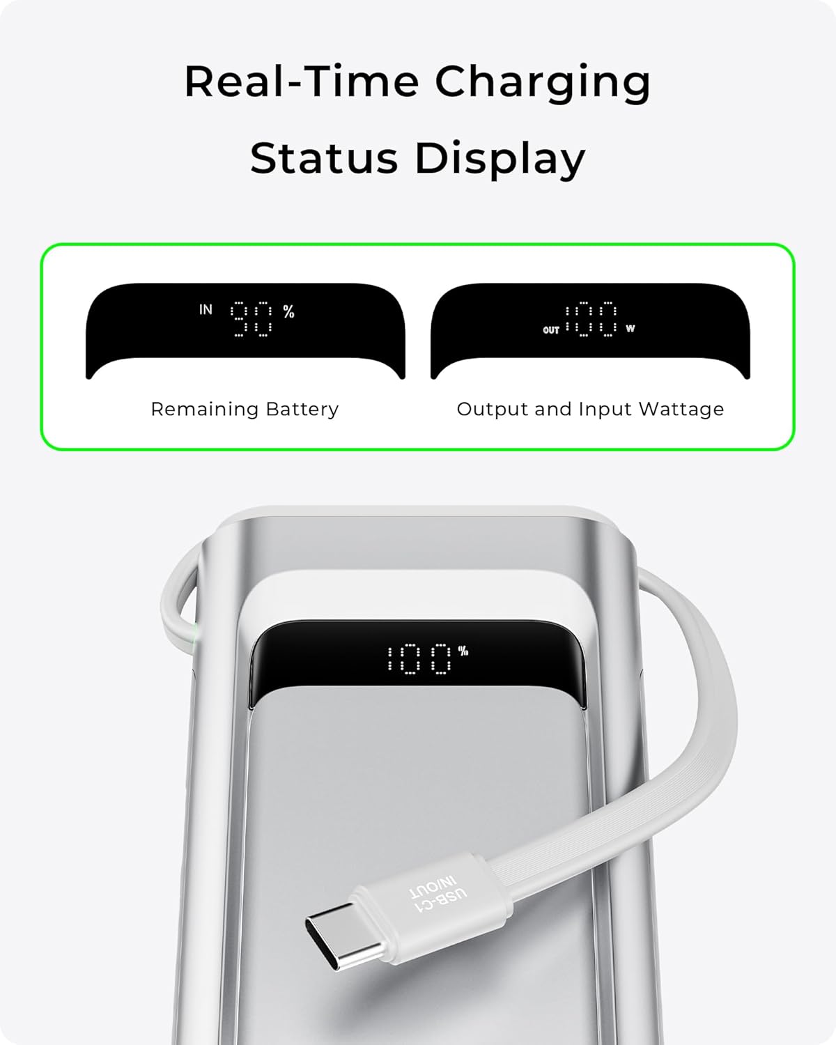 BATERÍA EXTERNA TALIX 10000MAH 100W CON CABLE USB-C INTEGRADO - 4