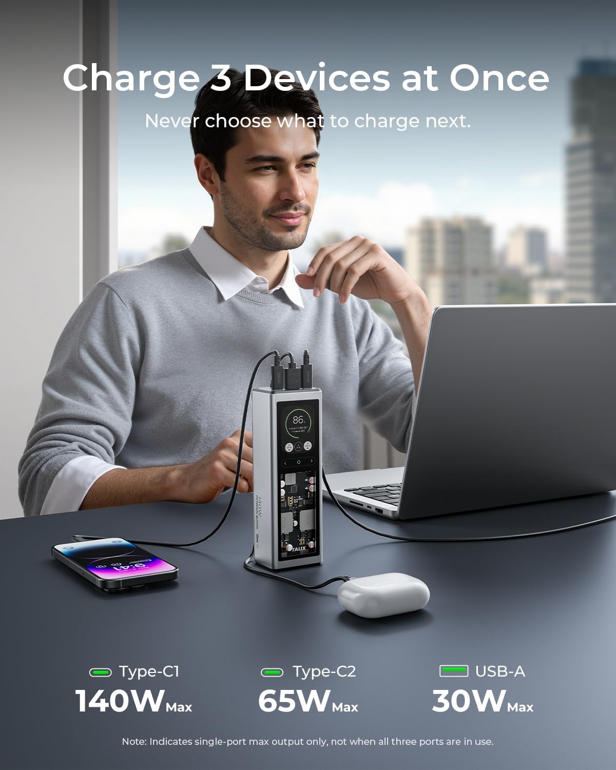 BATERÍA EXTERNA TALIX 140W USB-C 20000MAH 3 PUERTOS - 4