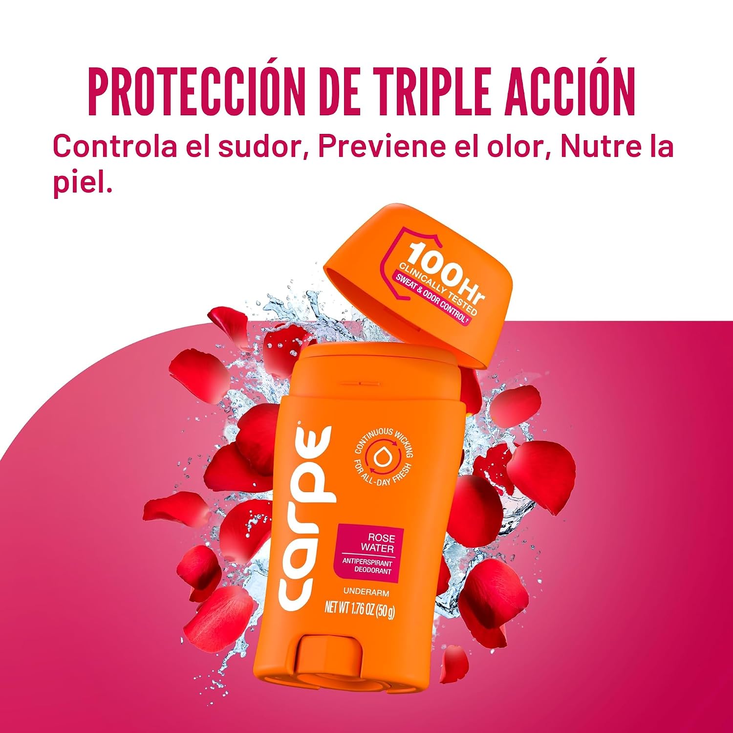 DESODORANTE ANTITRANSPIRANTE CARPE 100 HORAS PARA MUJER AGUA DE ROSAS PACK 2 - 5