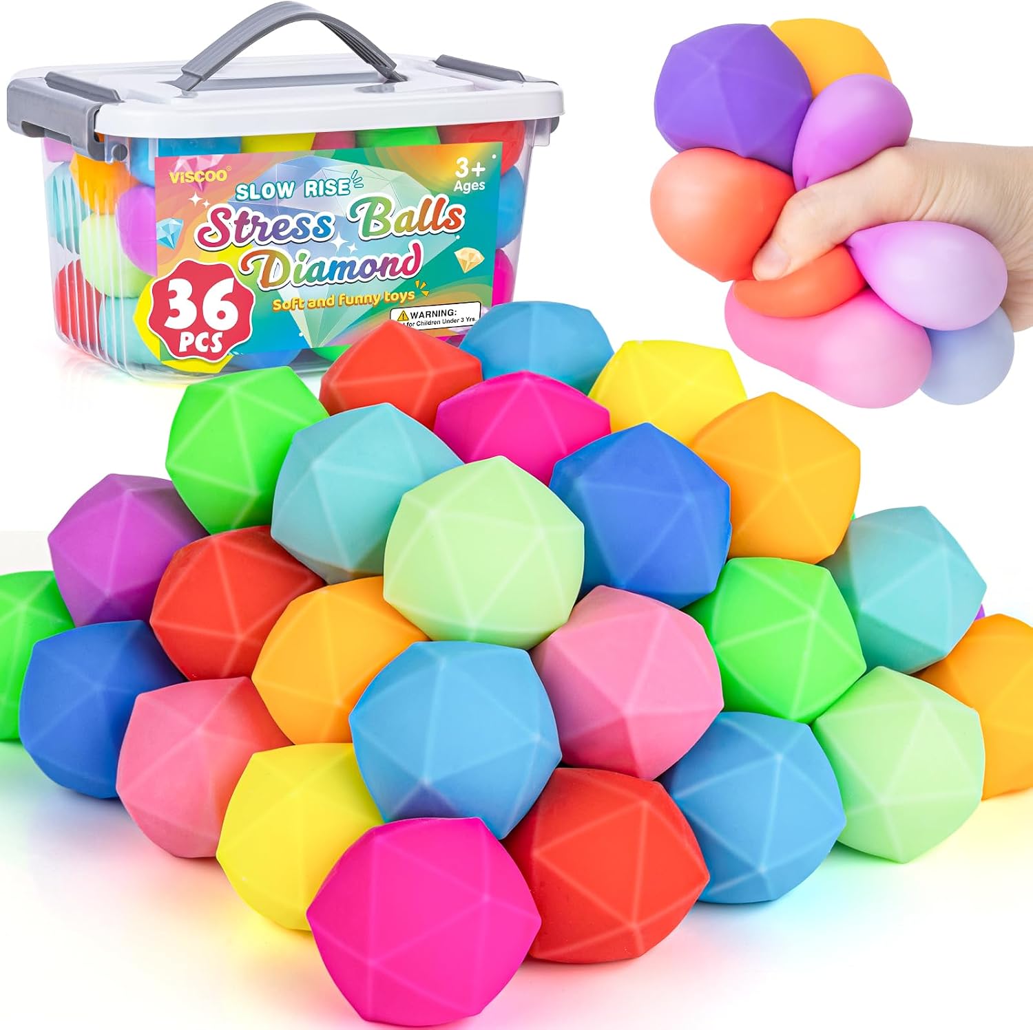VISCOO SET 36 PELOTAS ANTIESTRES DIAMOND SLOW RISING MULTICOLOR - 1