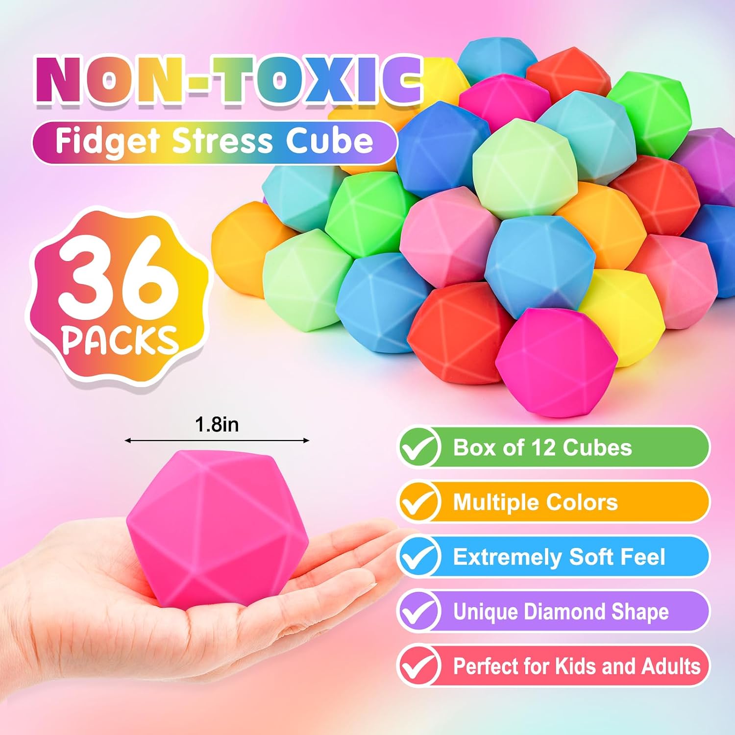 VISCOO SET 36 PELOTAS ANTIESTRES DIAMOND SLOW RISING MULTICOLOR - 2